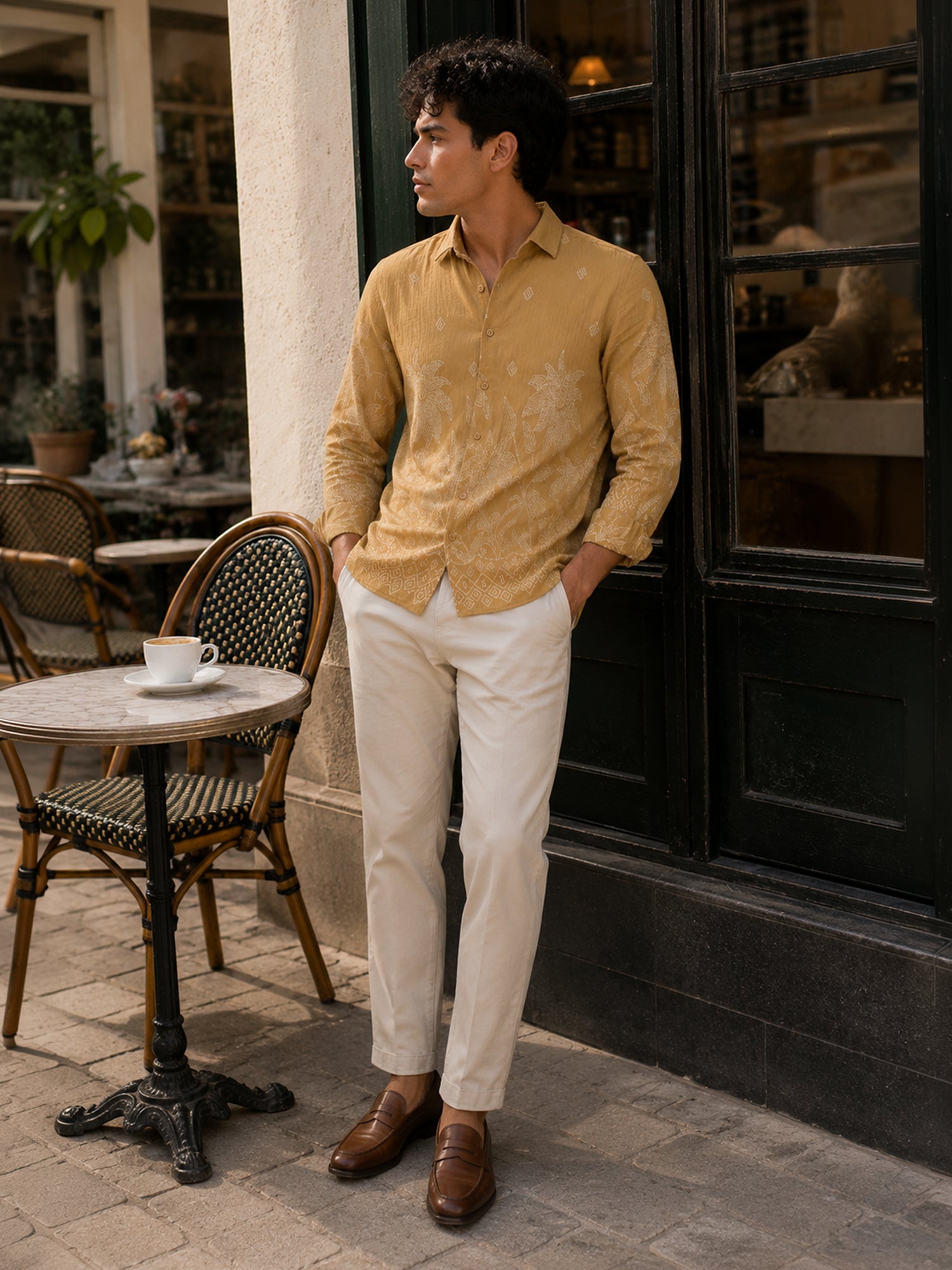 Men Brown Floral Shirt