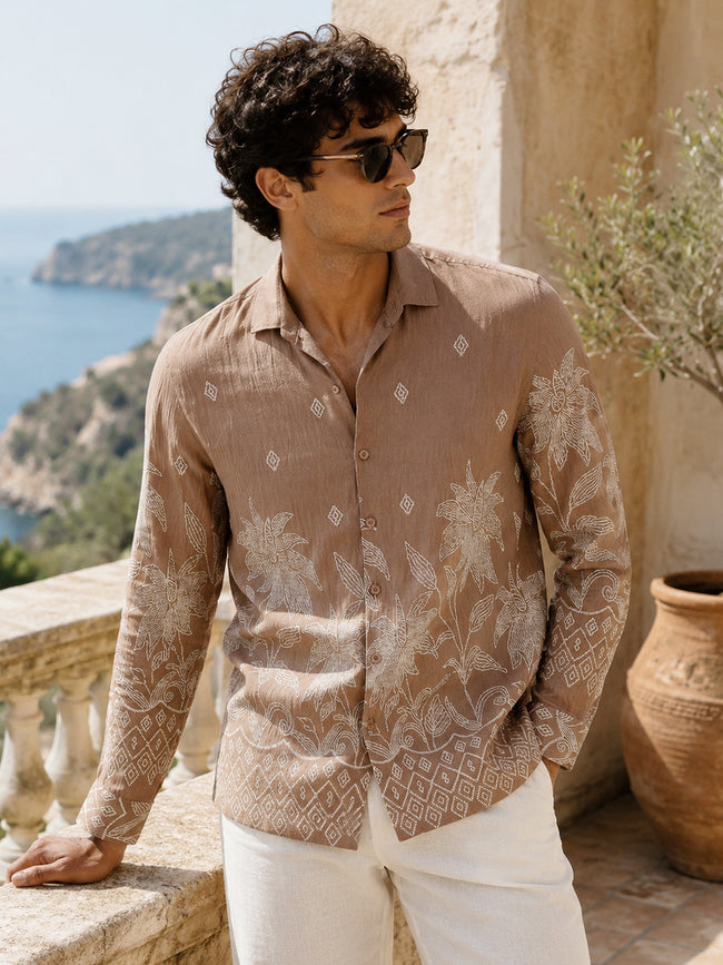 Men Brown Floral Shirt