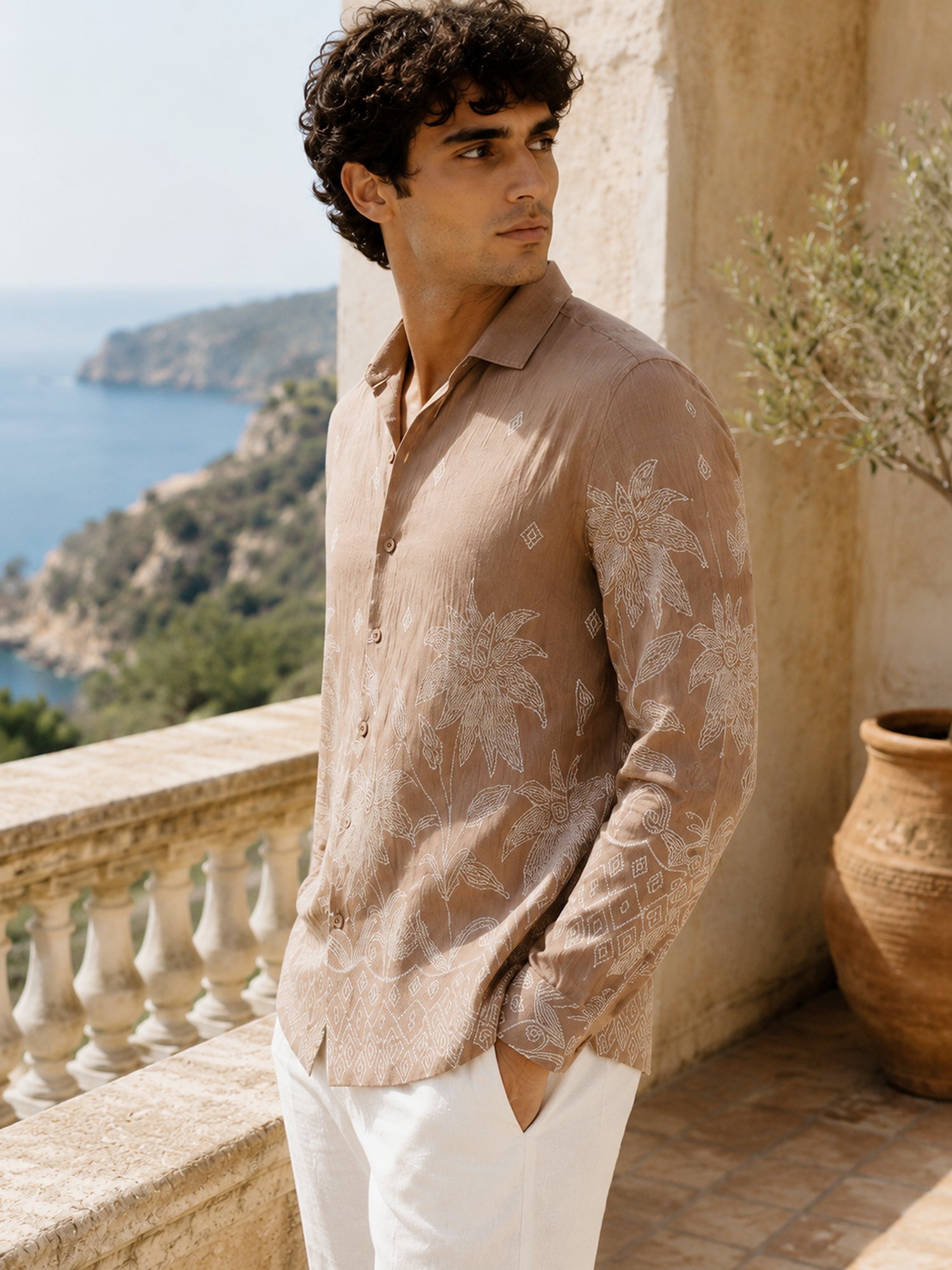 Men Brown Floral Shirt