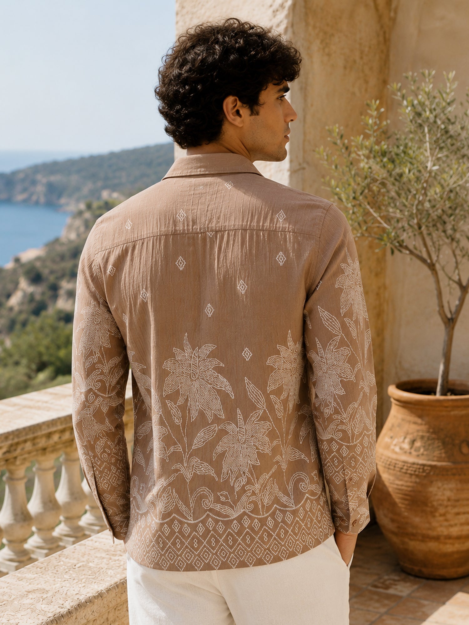Men Brown Floral Shirt