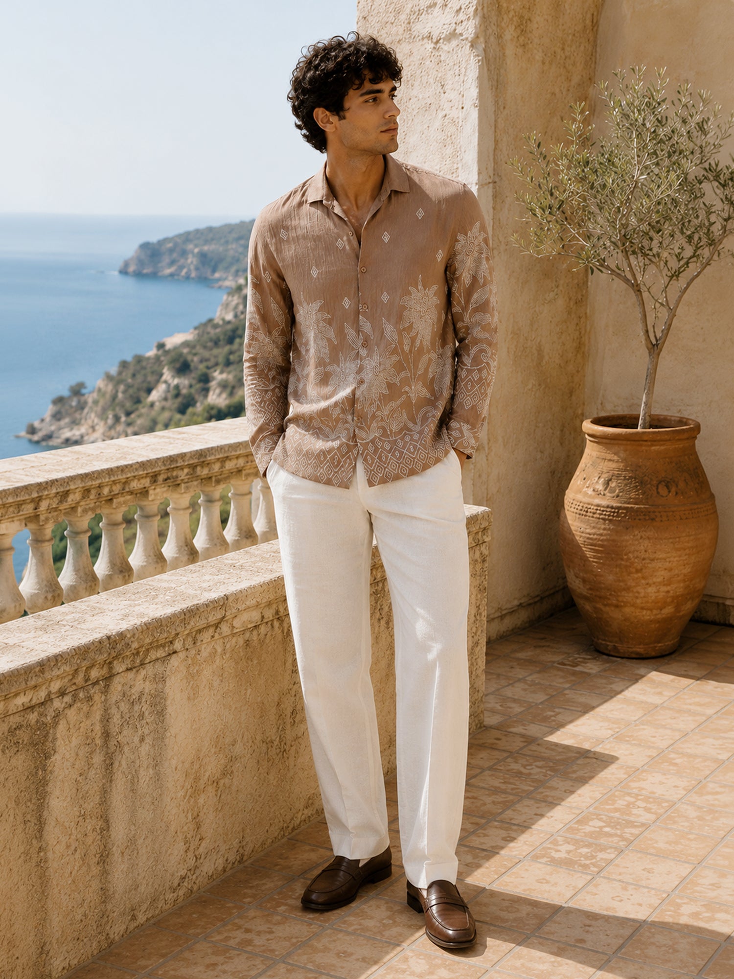 Men Brown Floral Shirt
