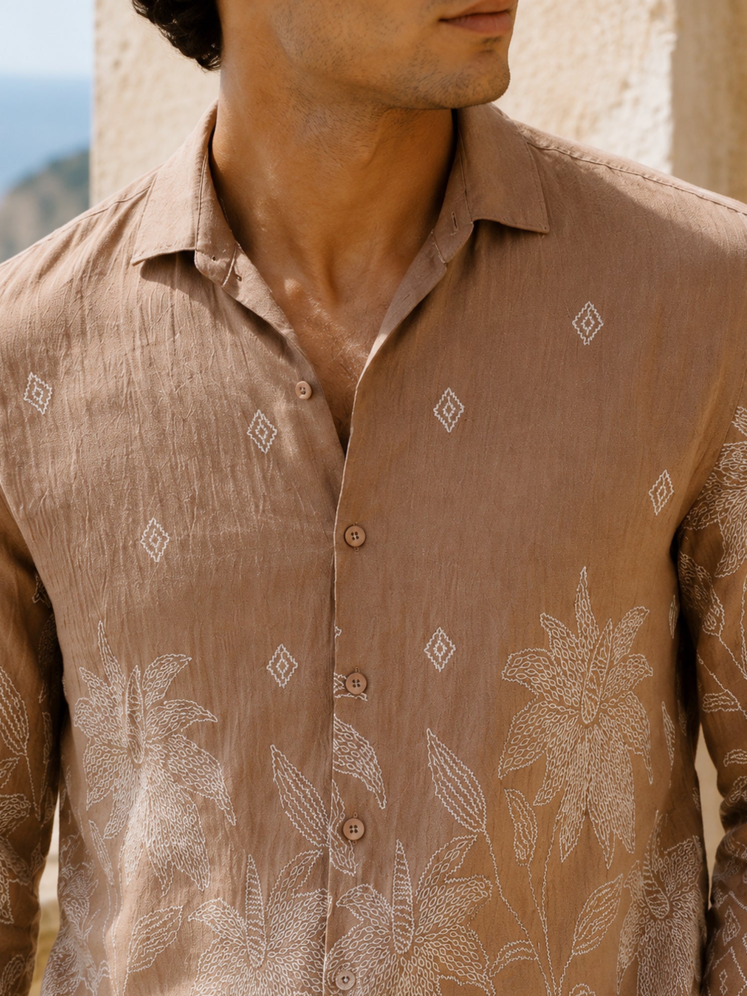 Men Brown Floral Shirt