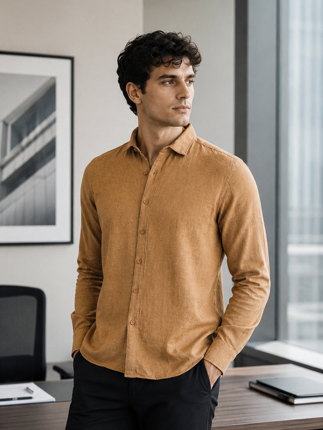 Men Brown Self Design Shirt