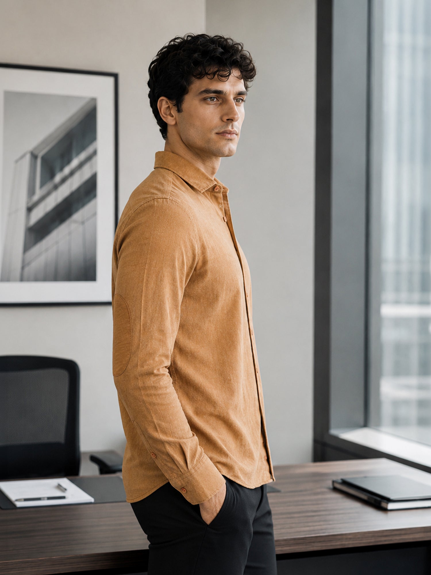 Men Brown Self Design Shirt
