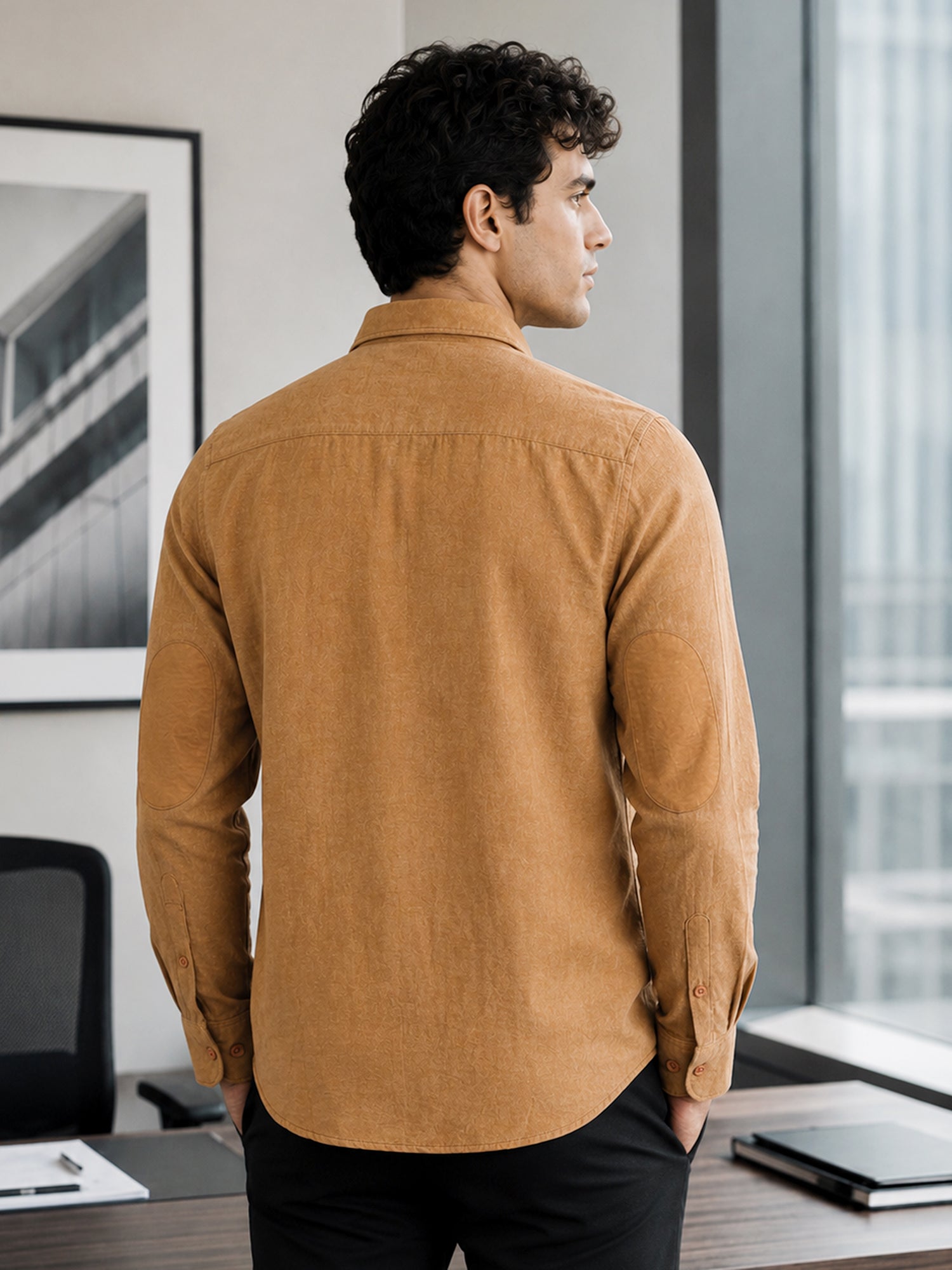 Men Brown Self Design Shirt