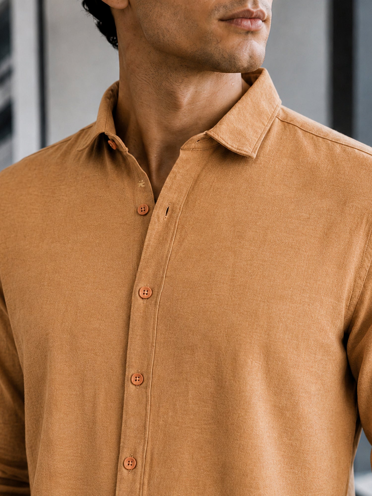 Men Brown Self Design Shirt