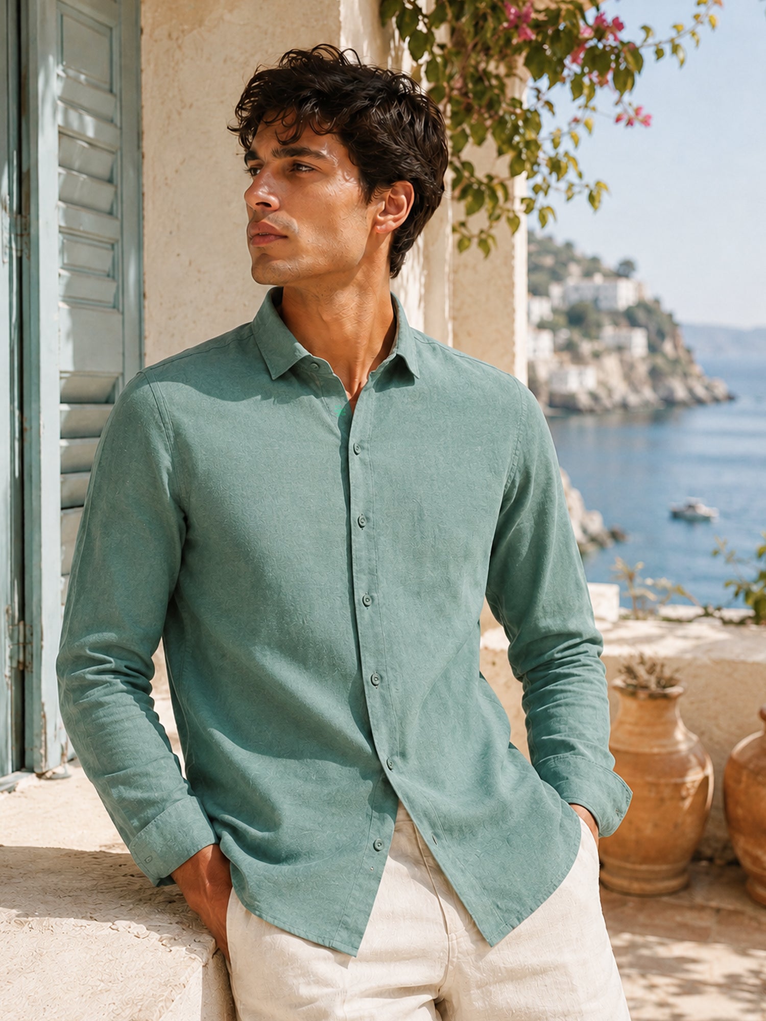 Men Green Solid Shirt