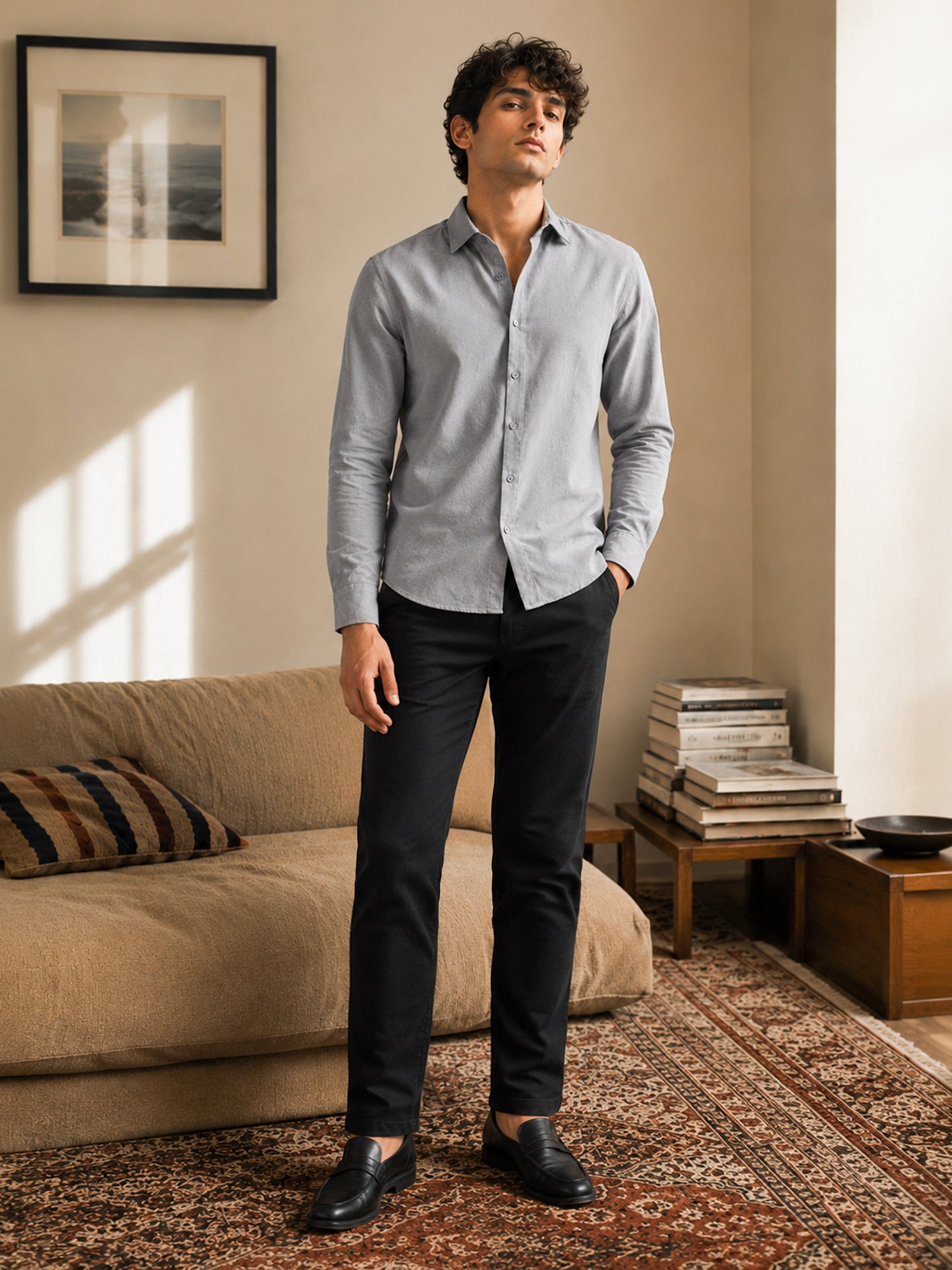 Men Grey Solid Shirt
