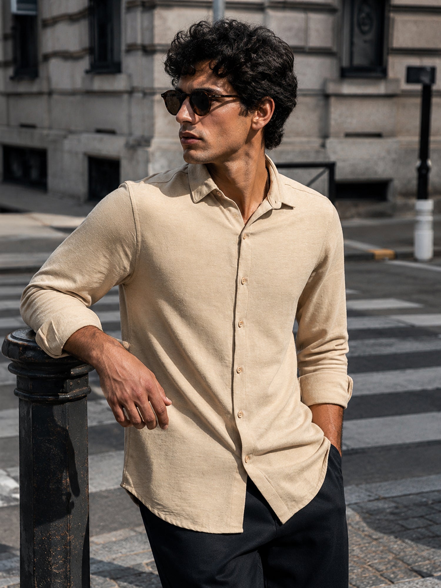 Men Beige Solid Shirt