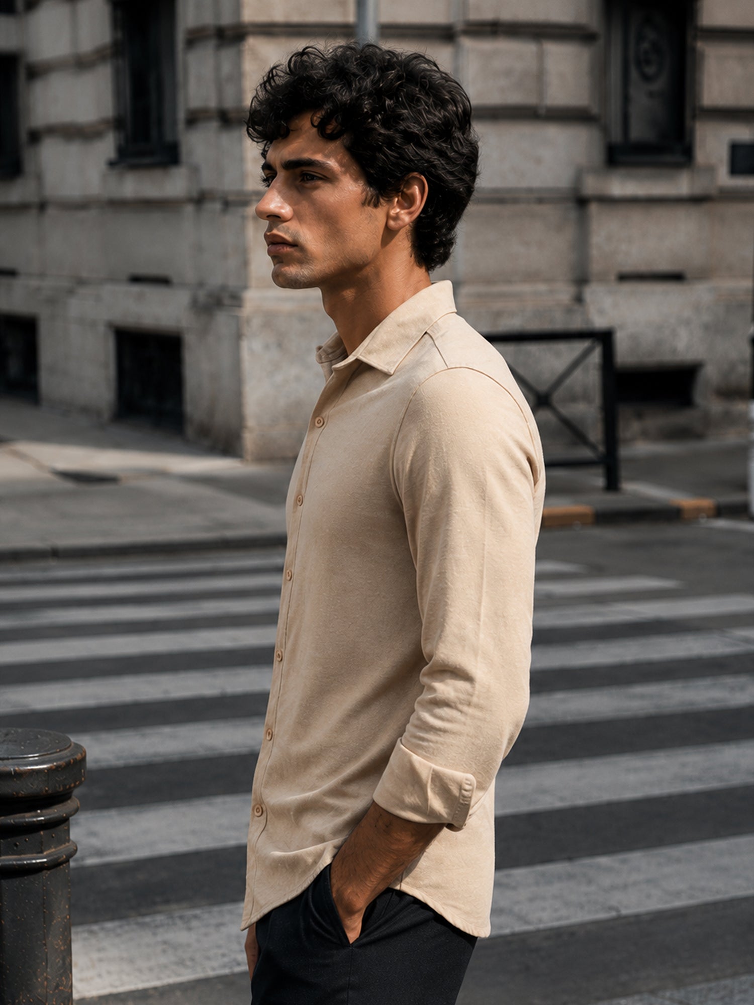 Men Beige Solid Shirt