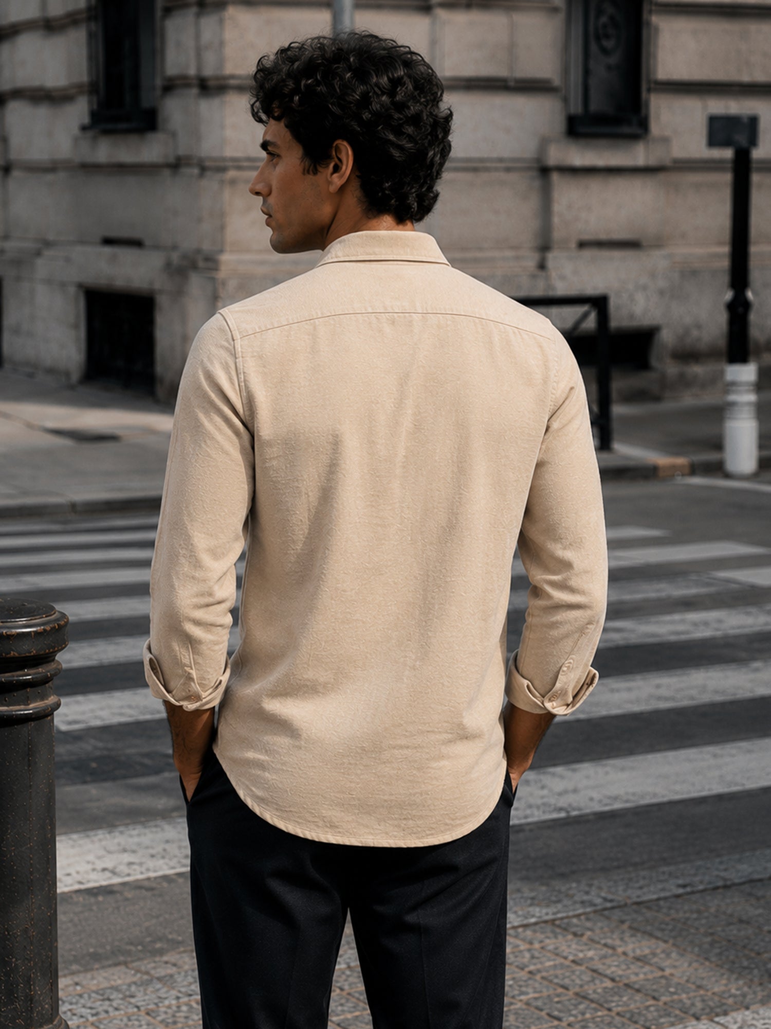 Men Beige Solid Shirt