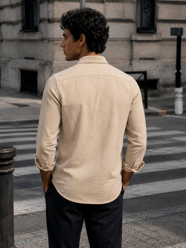 Men Beige Solid Shirt