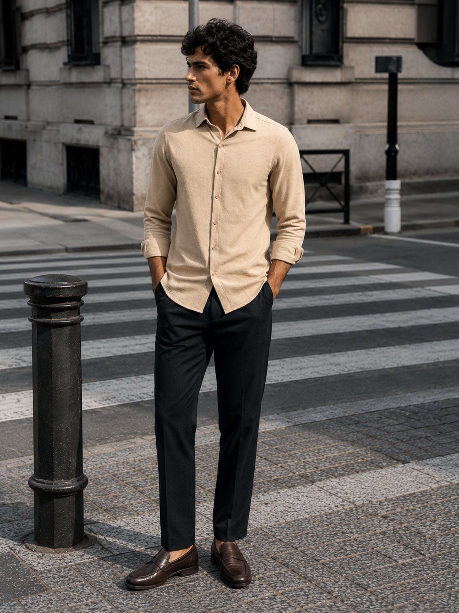 Men Beige Solid Shirt