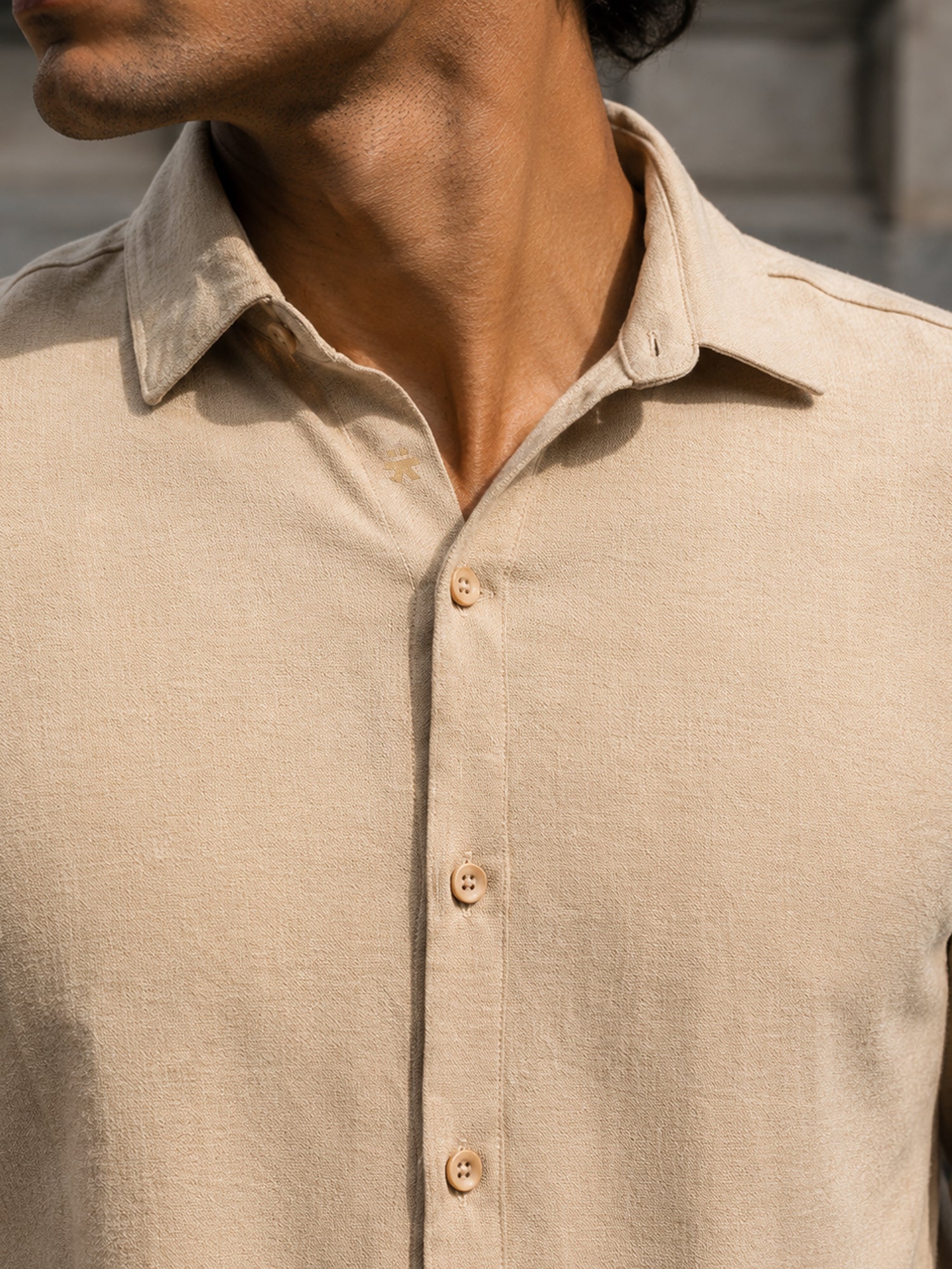 Men Beige Solid Shirt
