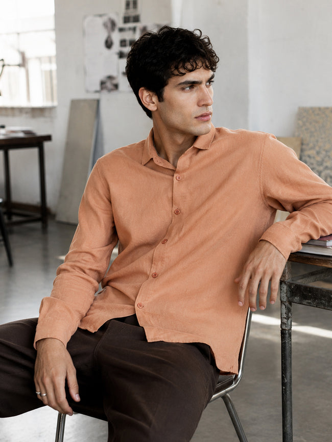 Men Peach Solid Party Shirt