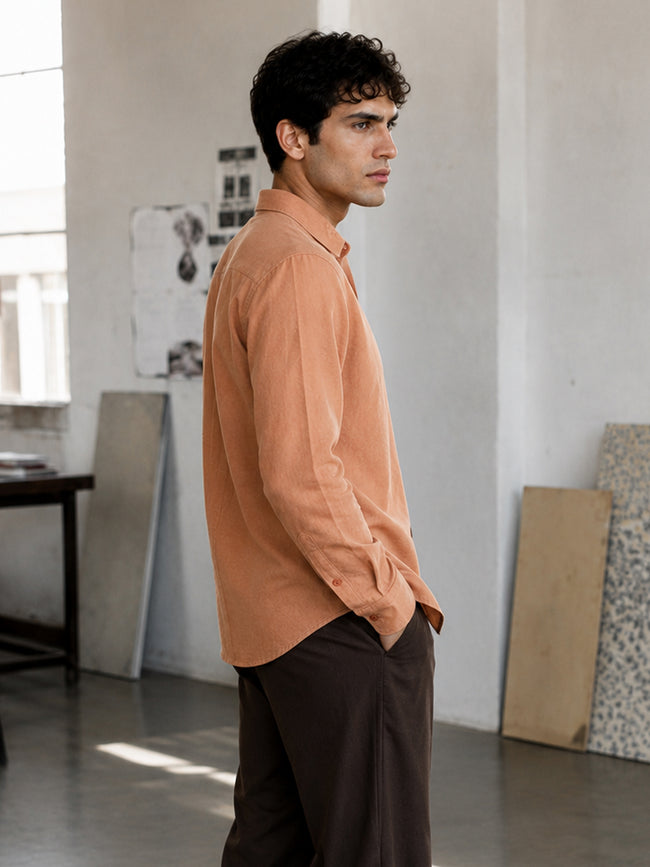 Men Peach Solid Party Shirt