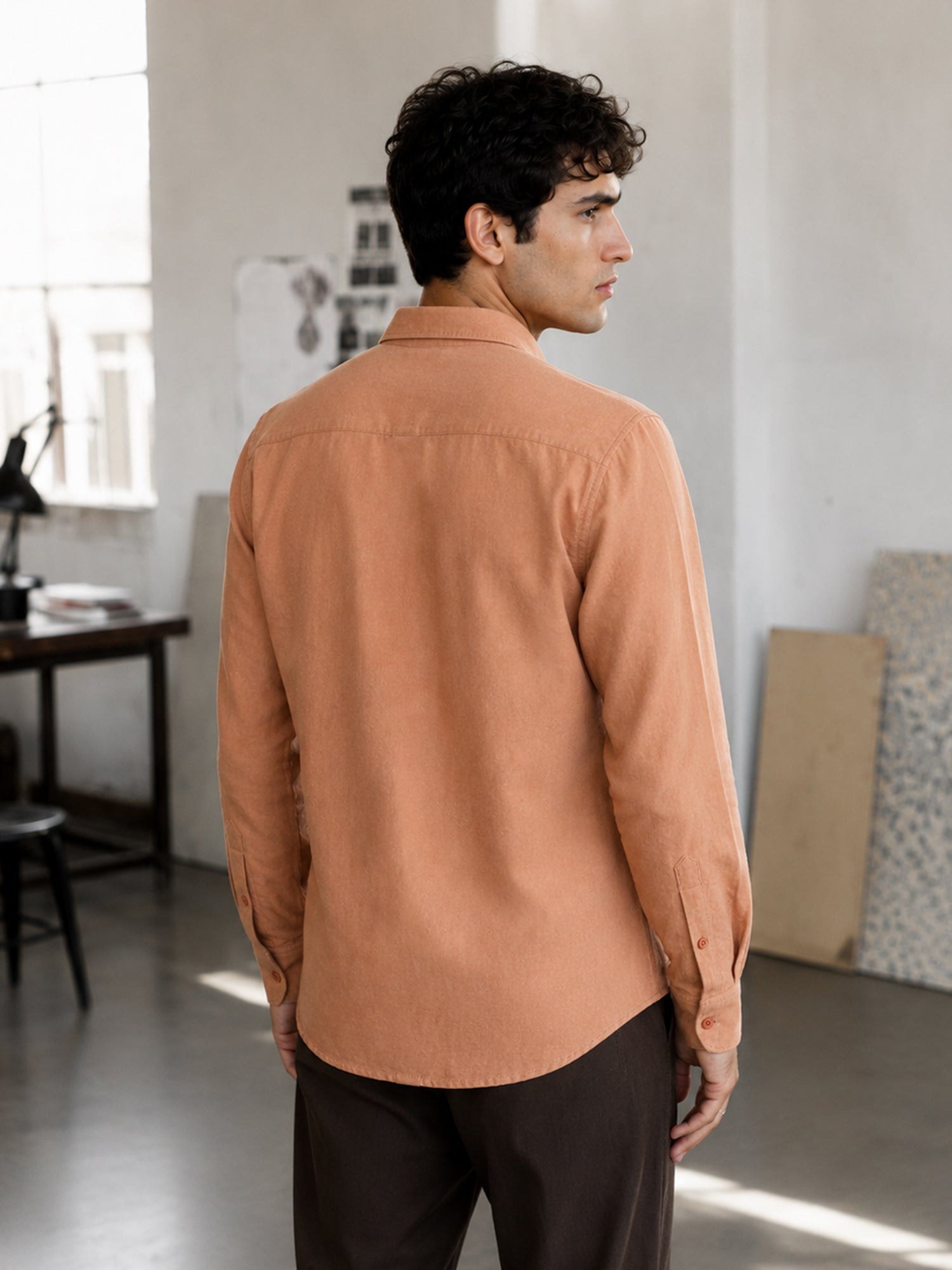 Men Peach Solid Party Shirt