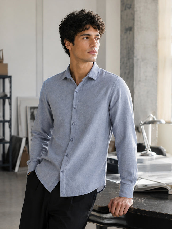 Men Blue Self Design Shirt