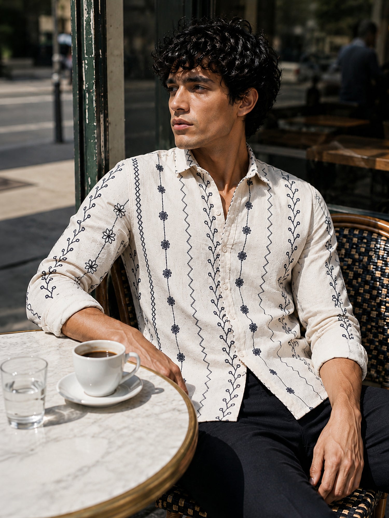 Men Off White Floral Shirt