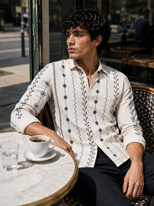 Men Off White Floral Shirt
