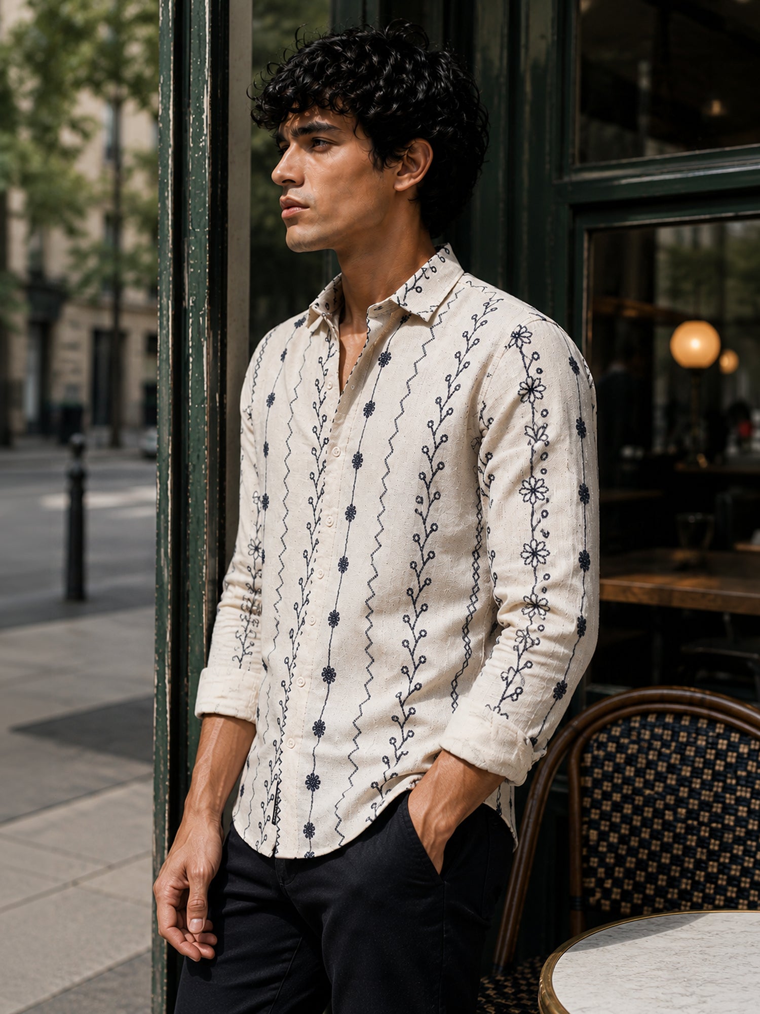 Men Off White Floral Shirt