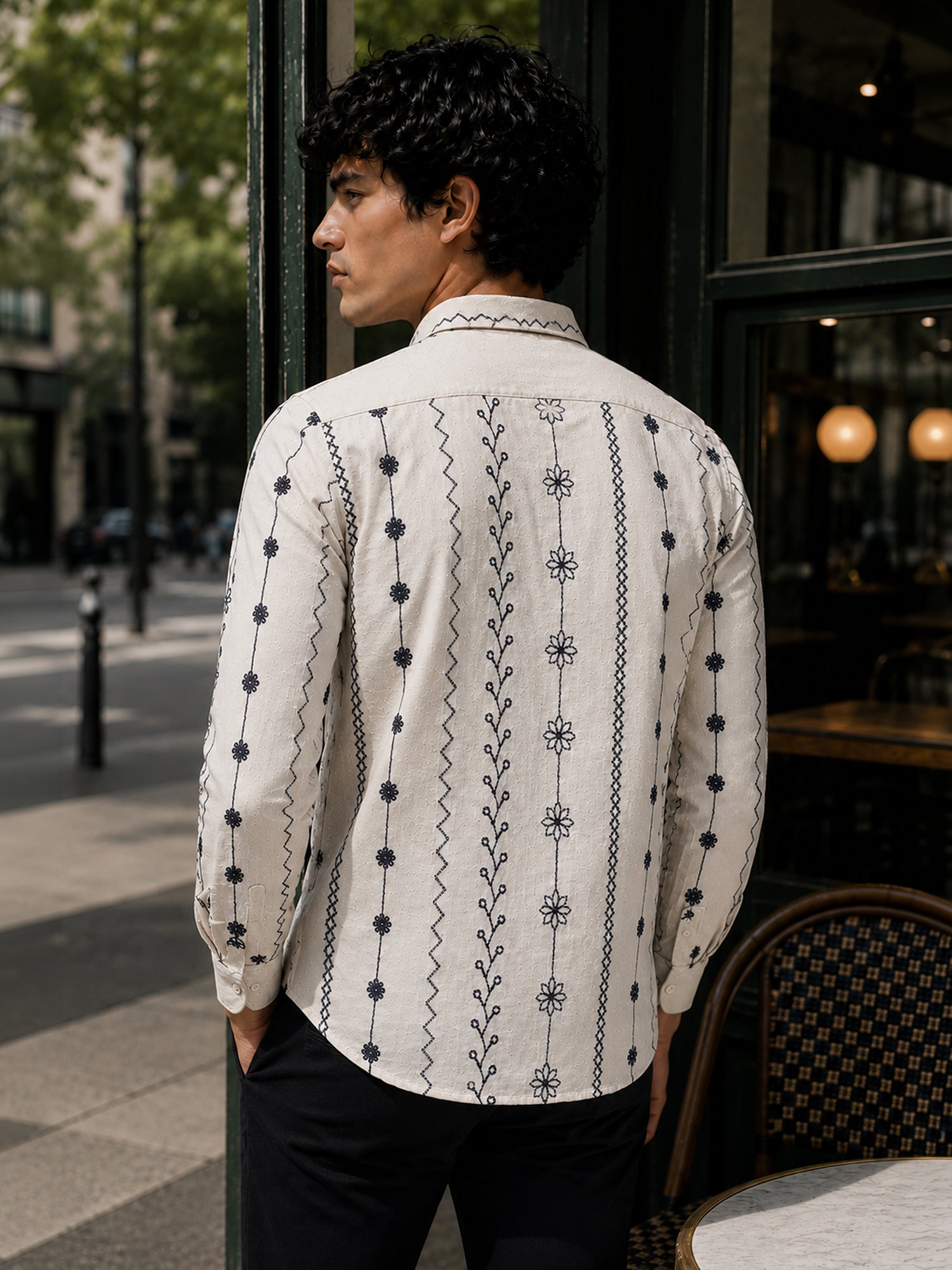 Men Off White Floral Shirt