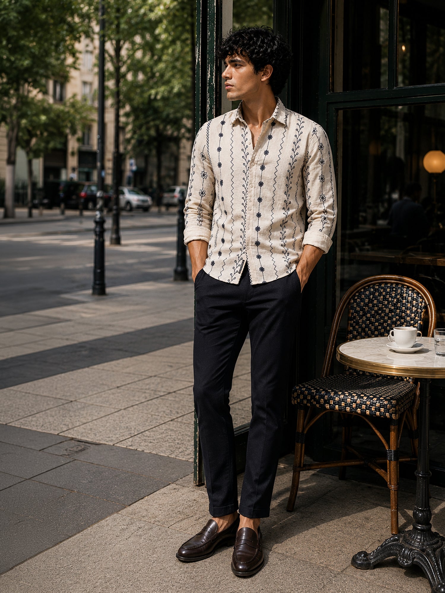 Men Off White Floral Shirt