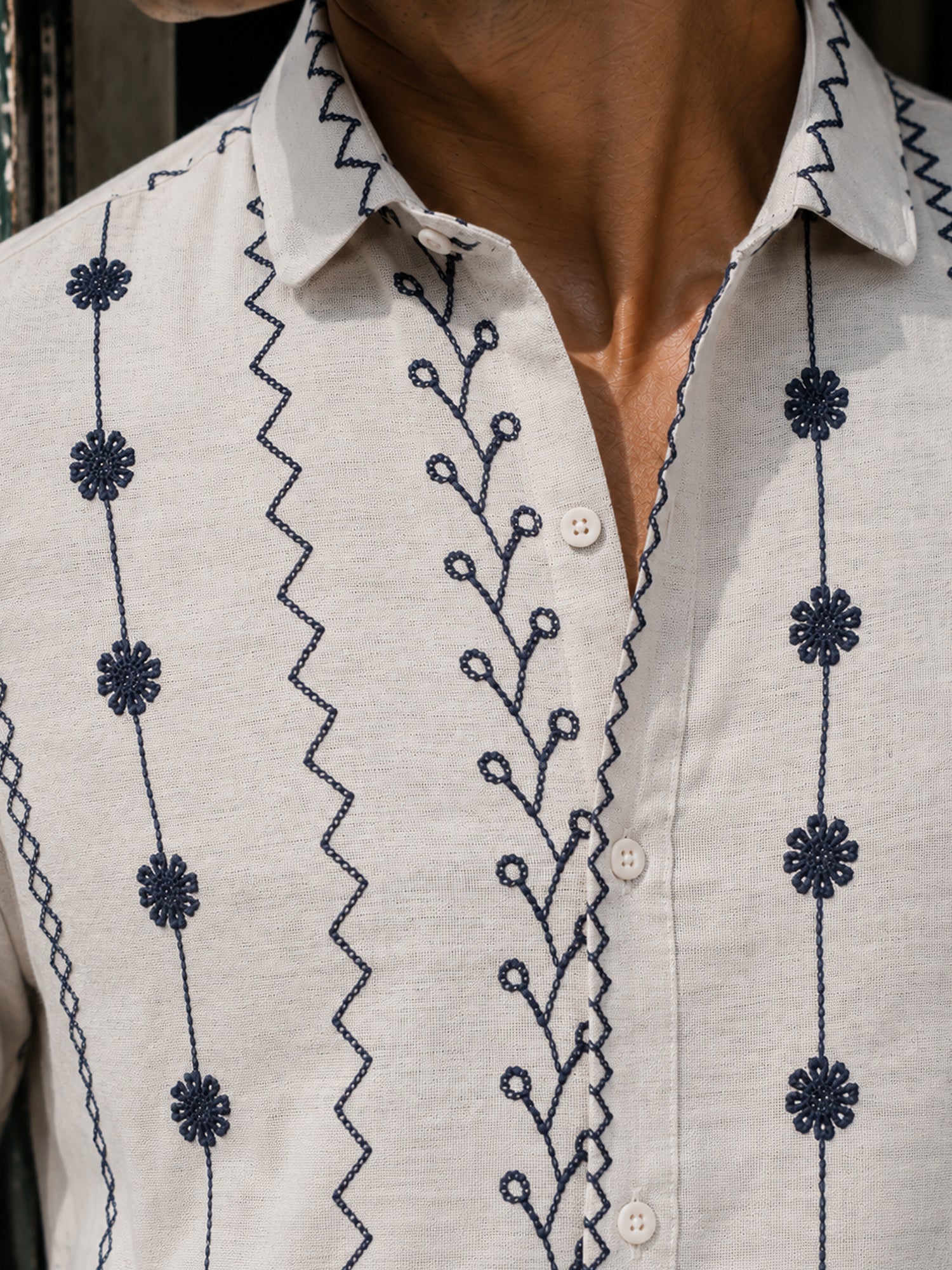 Men Off White Floral Shirt