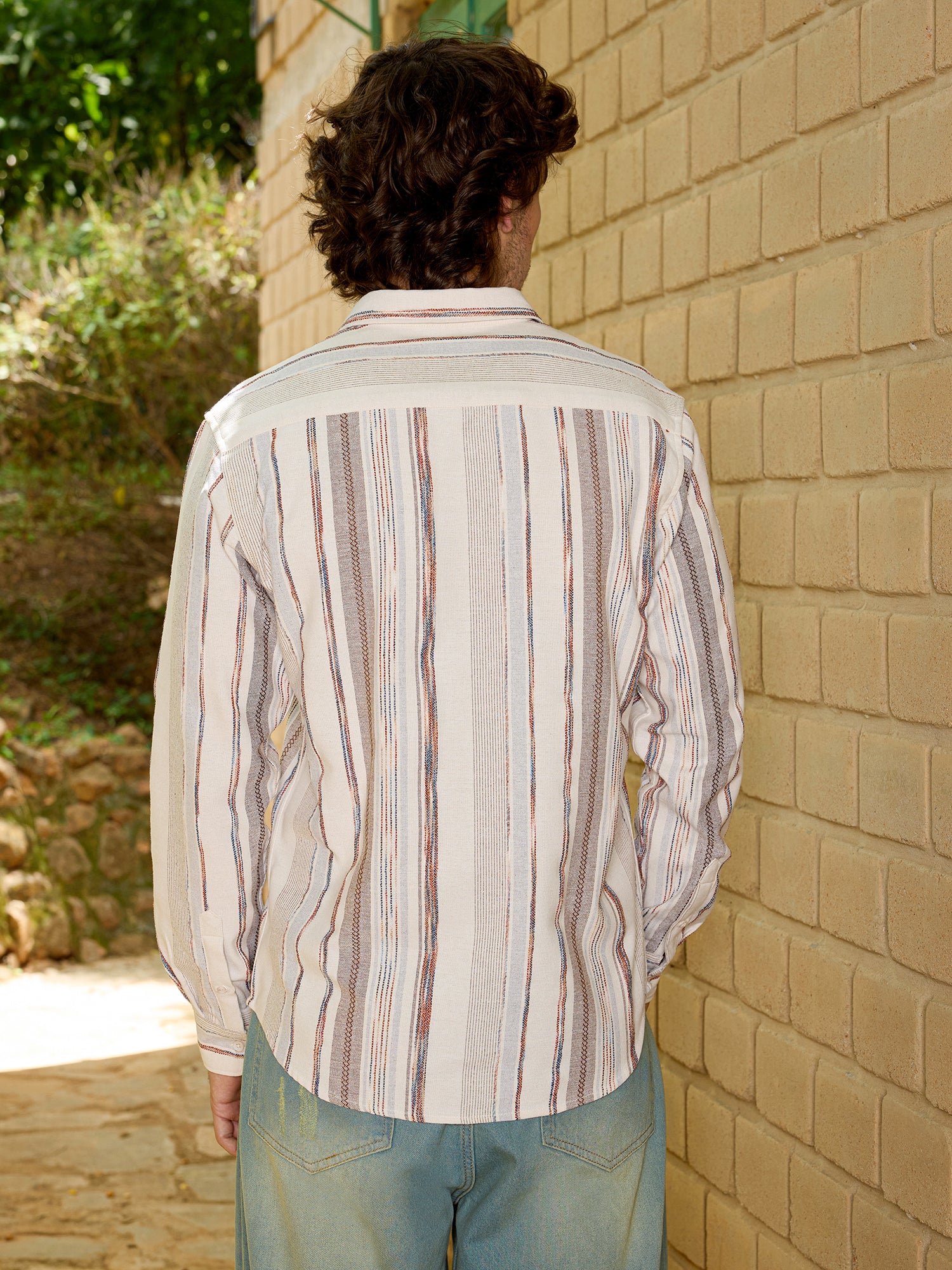 Men Off White Striped Shirt