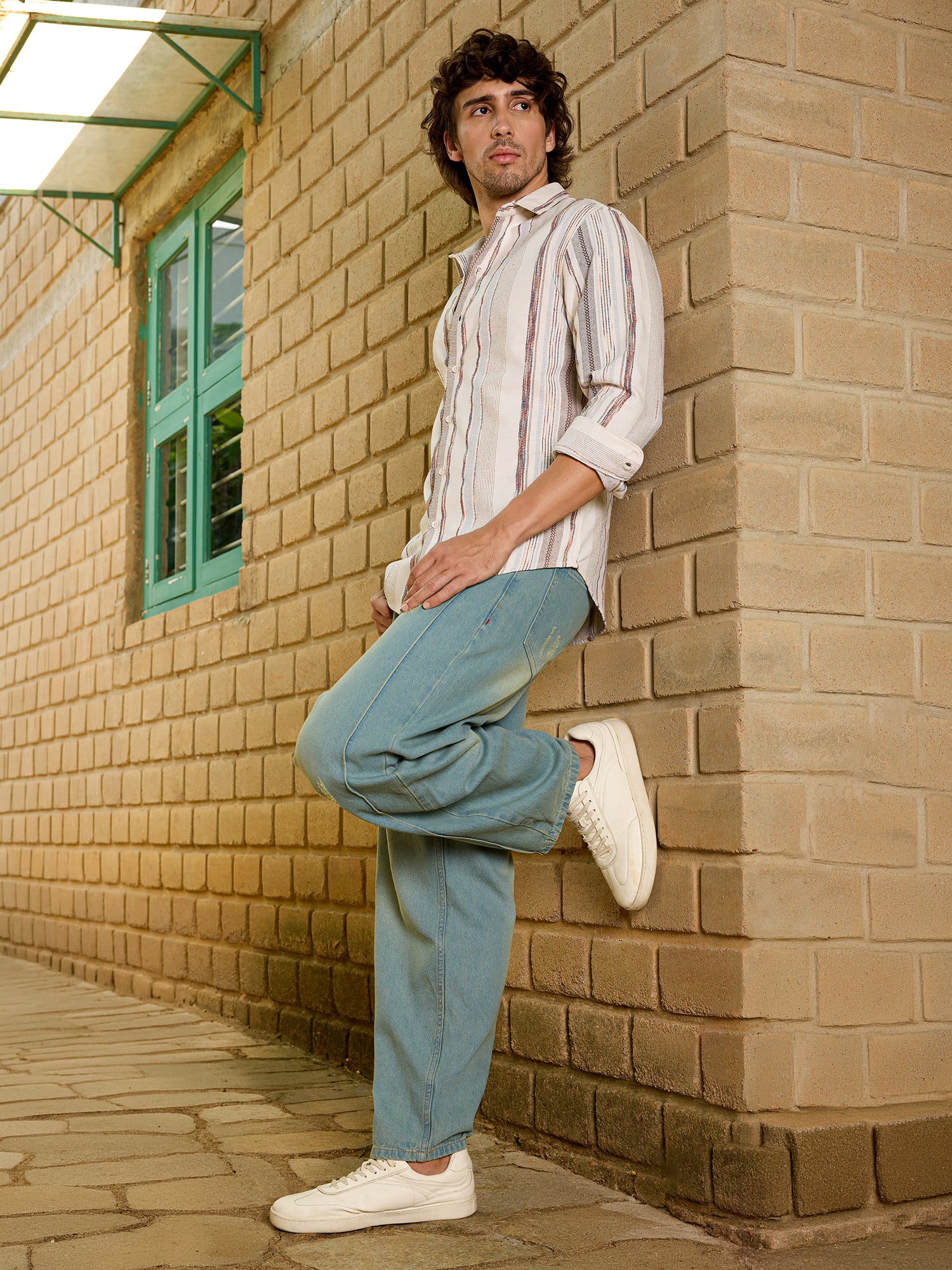 Men Off White Striped Shirt