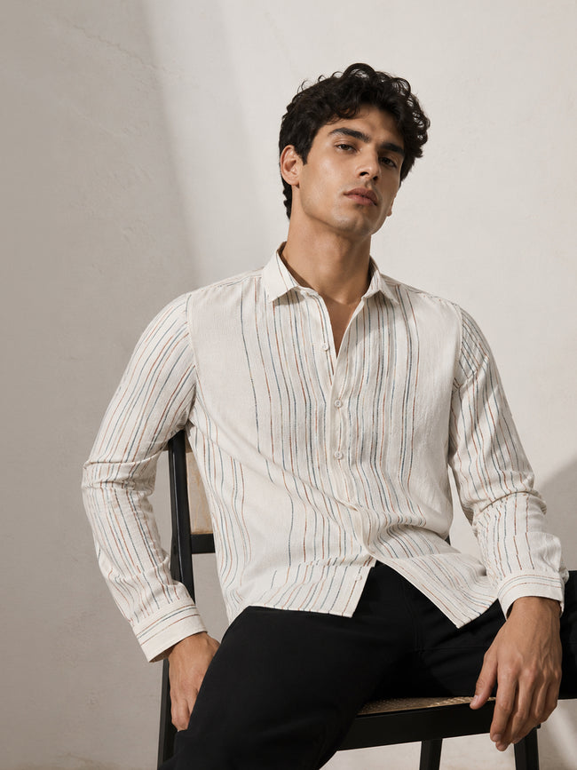 Men Off White Striped Shirt