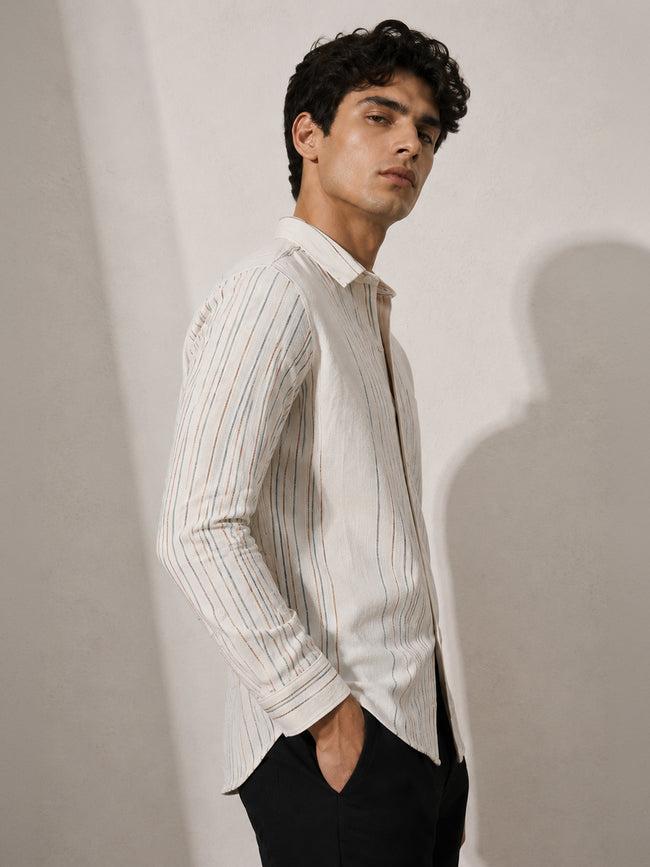 Men Off White Striped Shirt