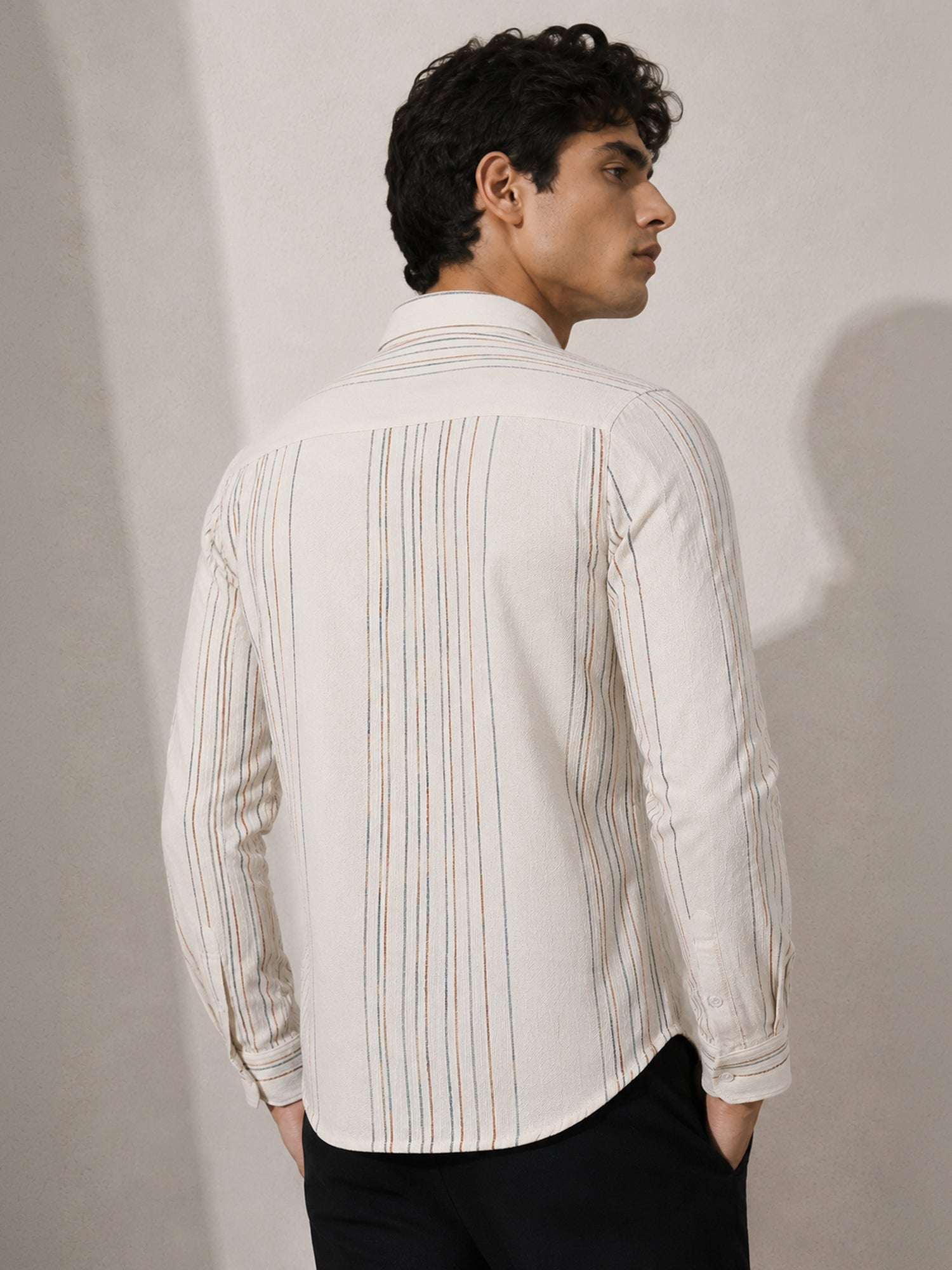 Men Off White Striped Shirt