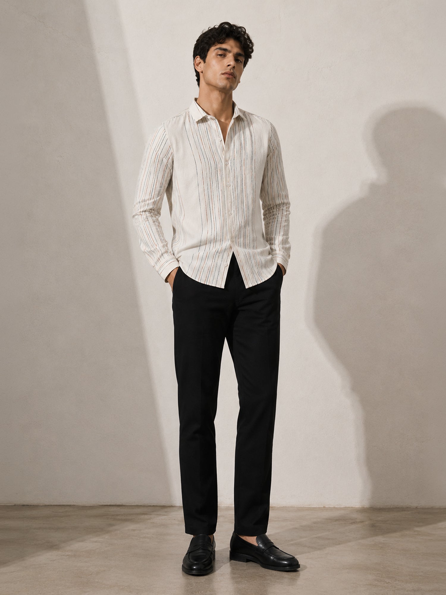 Men Off White Striped Shirt