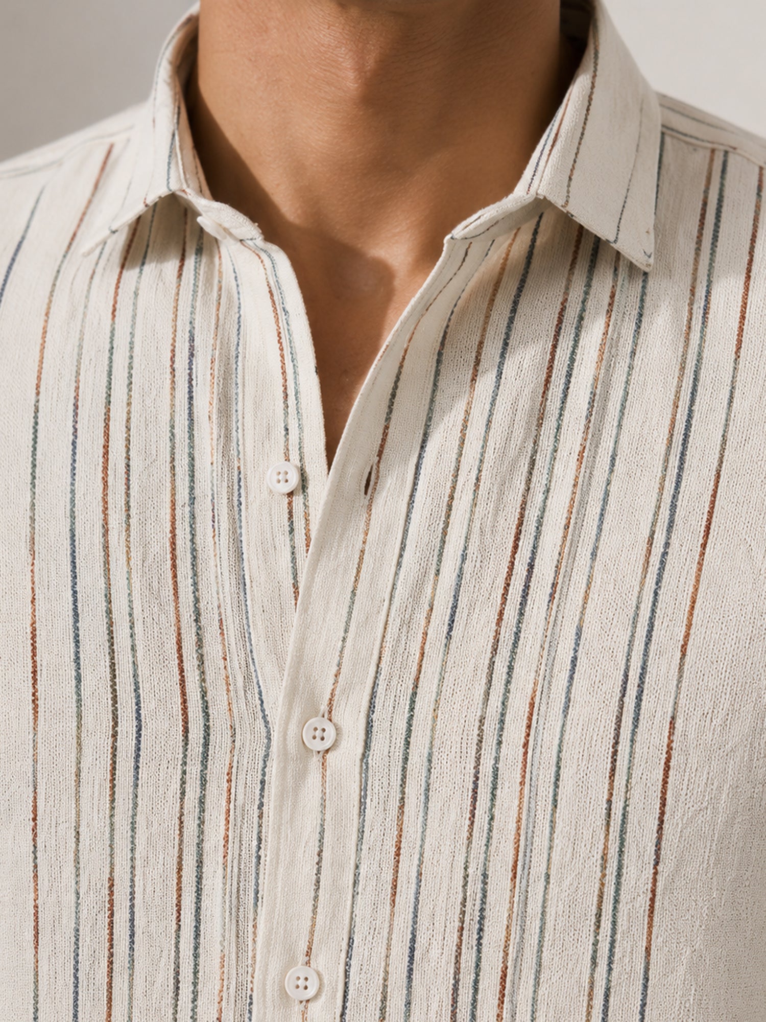 Men Off White Striped Shirt