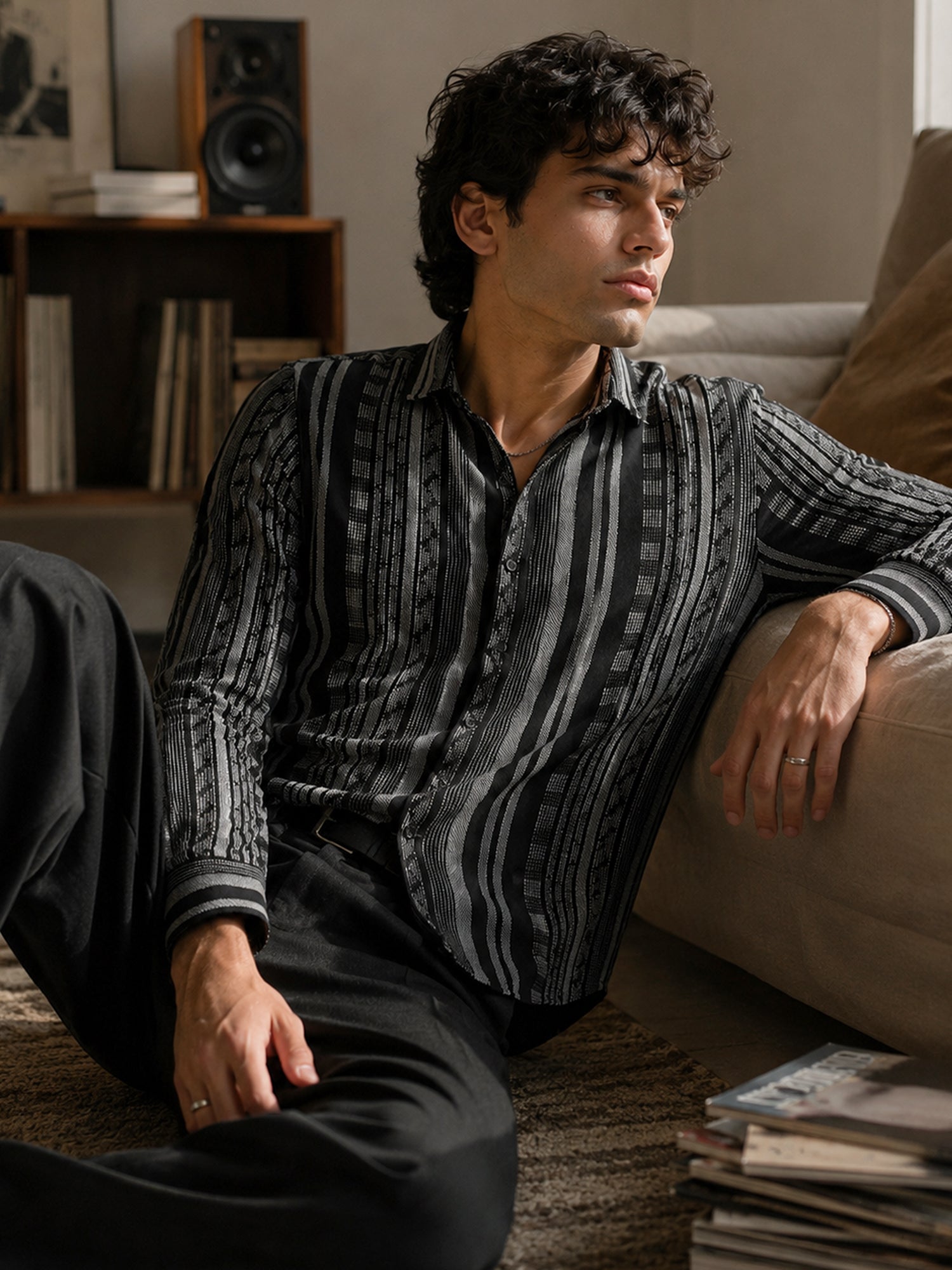 Men Black Striped Shirt
