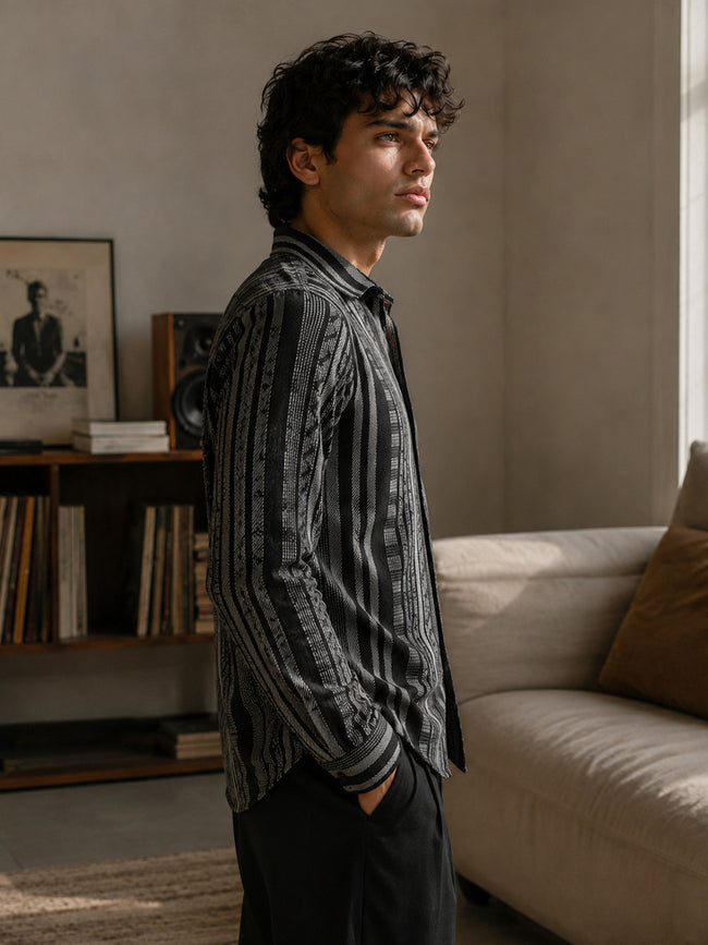 Men Black Striped Shirt