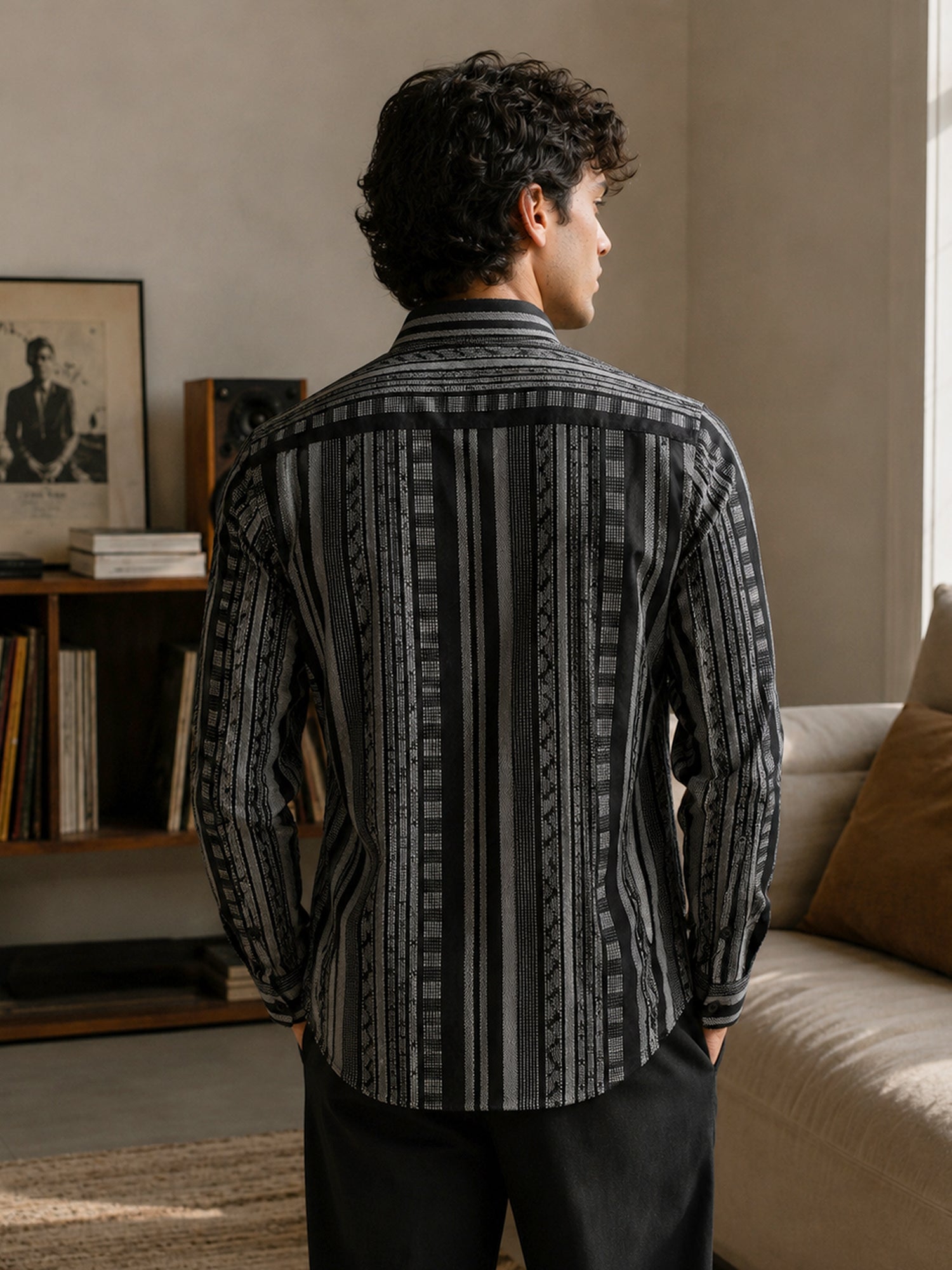 Men Black Striped Shirt