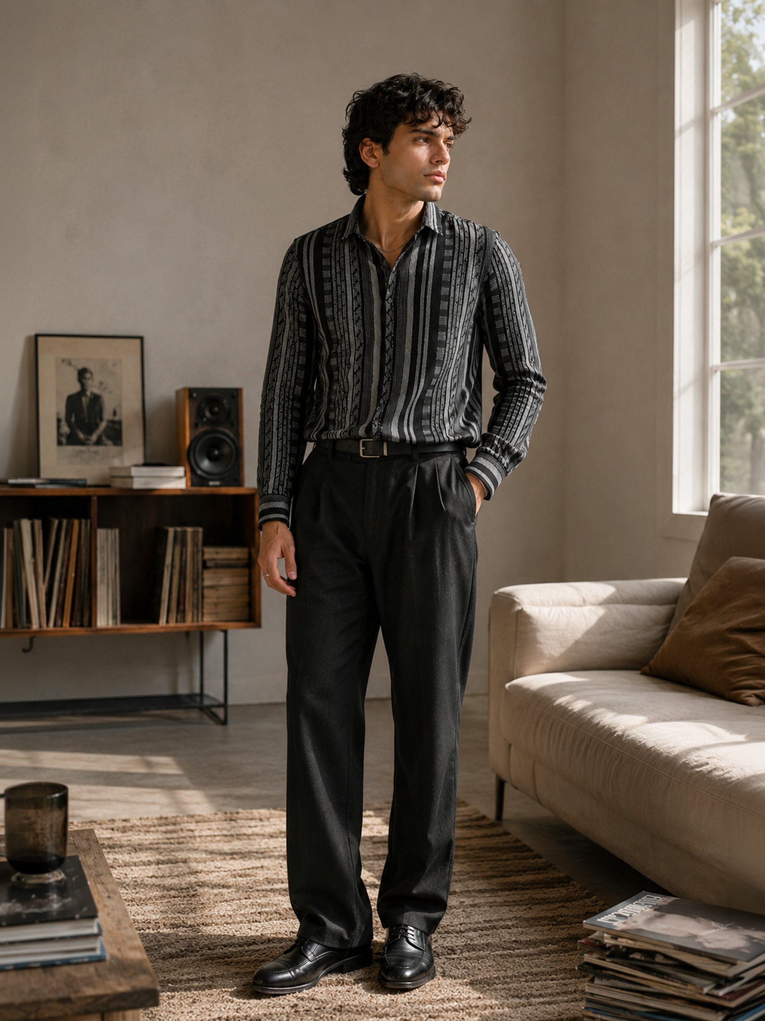 Men Black Striped Shirt