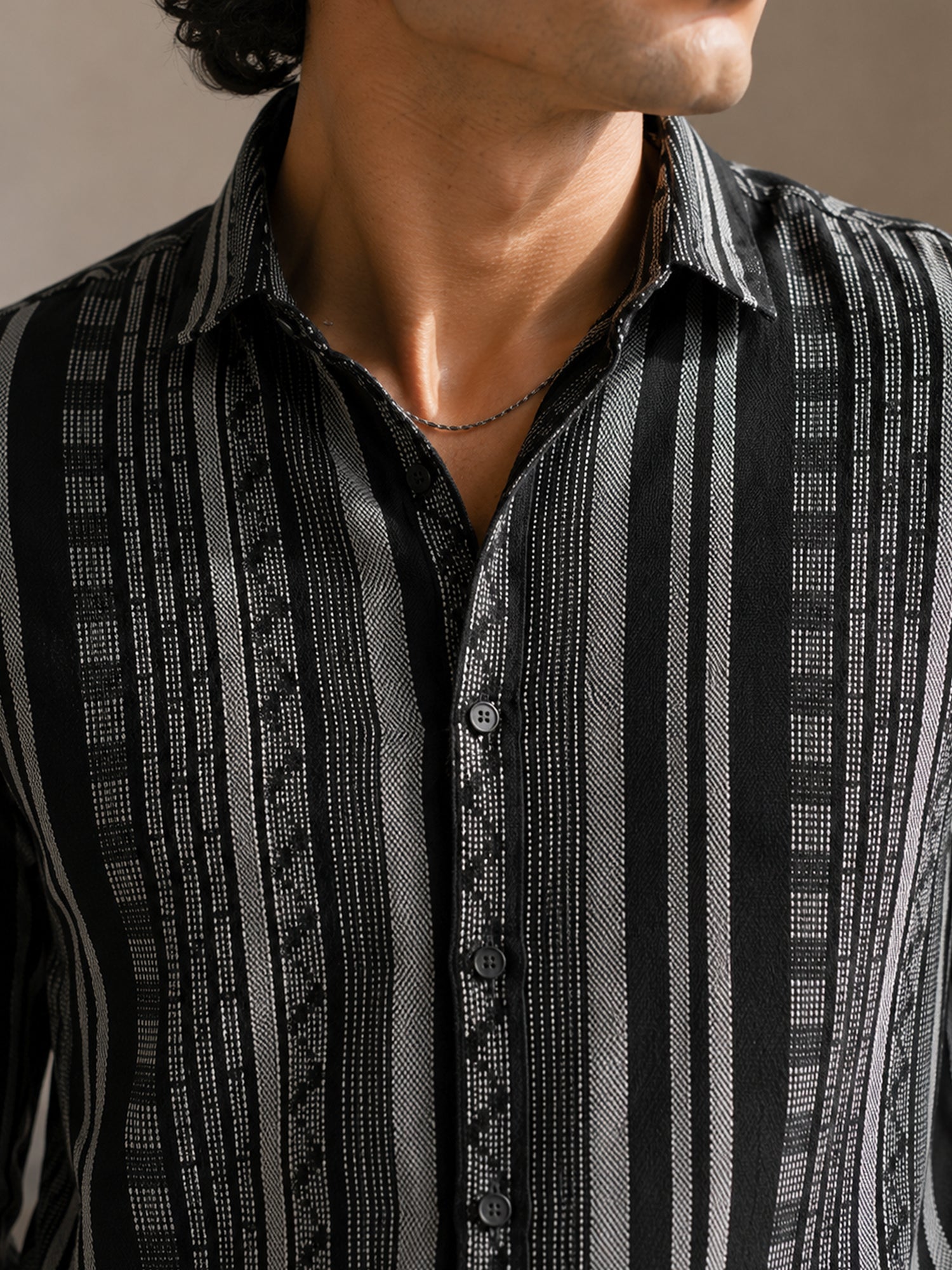 Men Black Striped Shirt