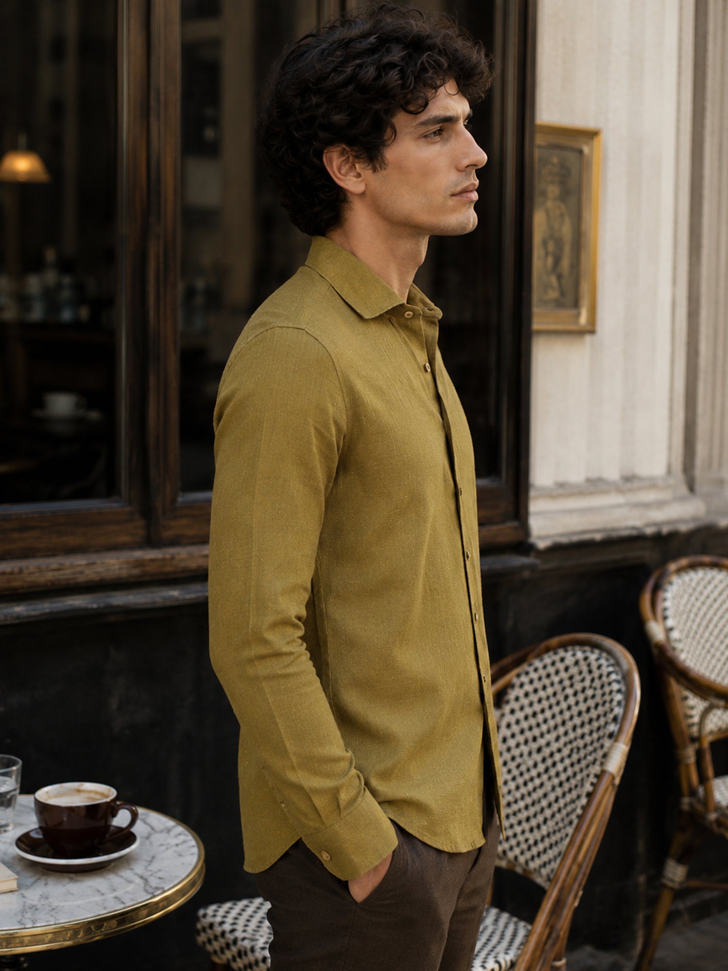 Men Olive Solid Shirt