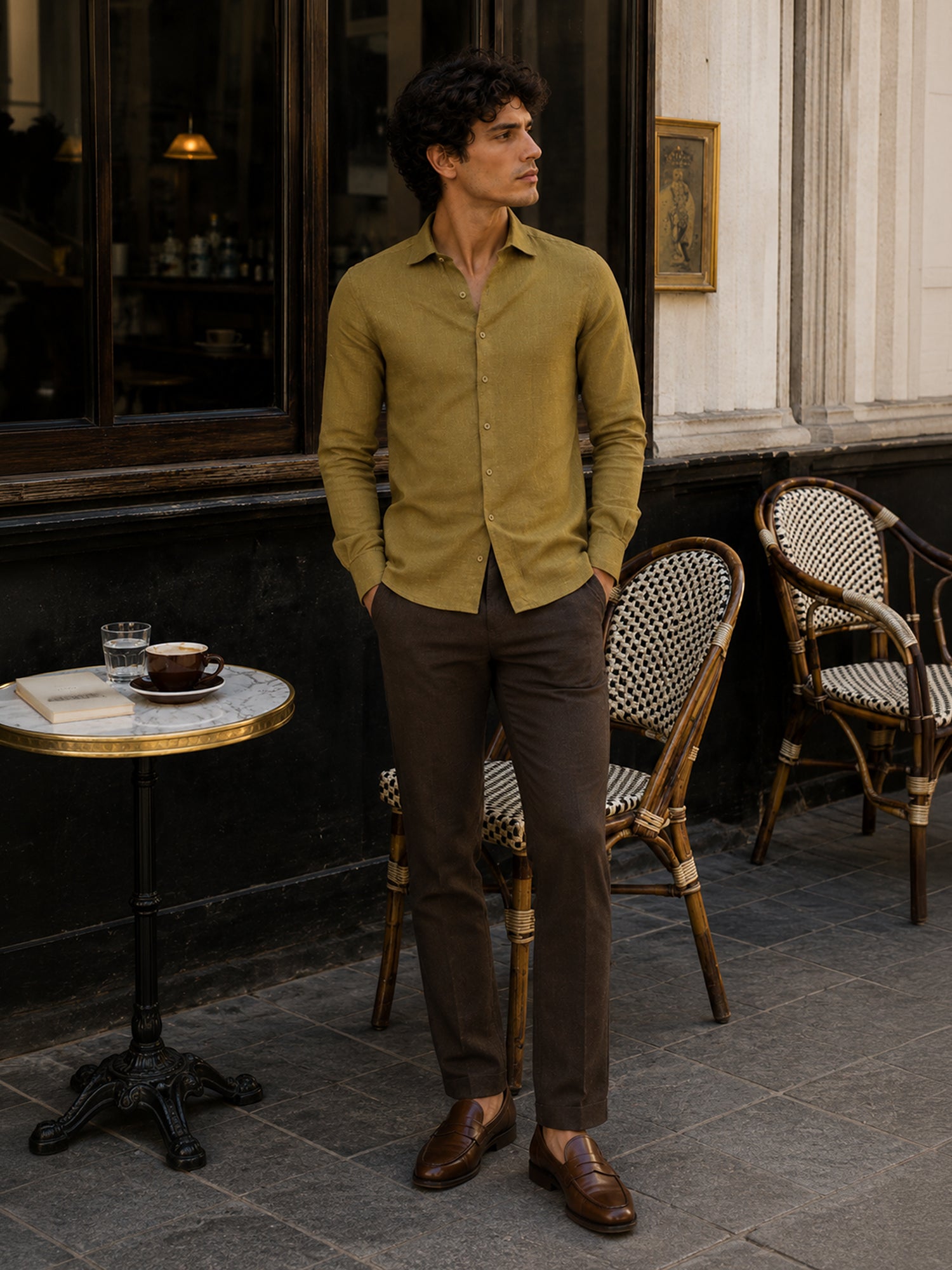 Men Olive Solid Shirt