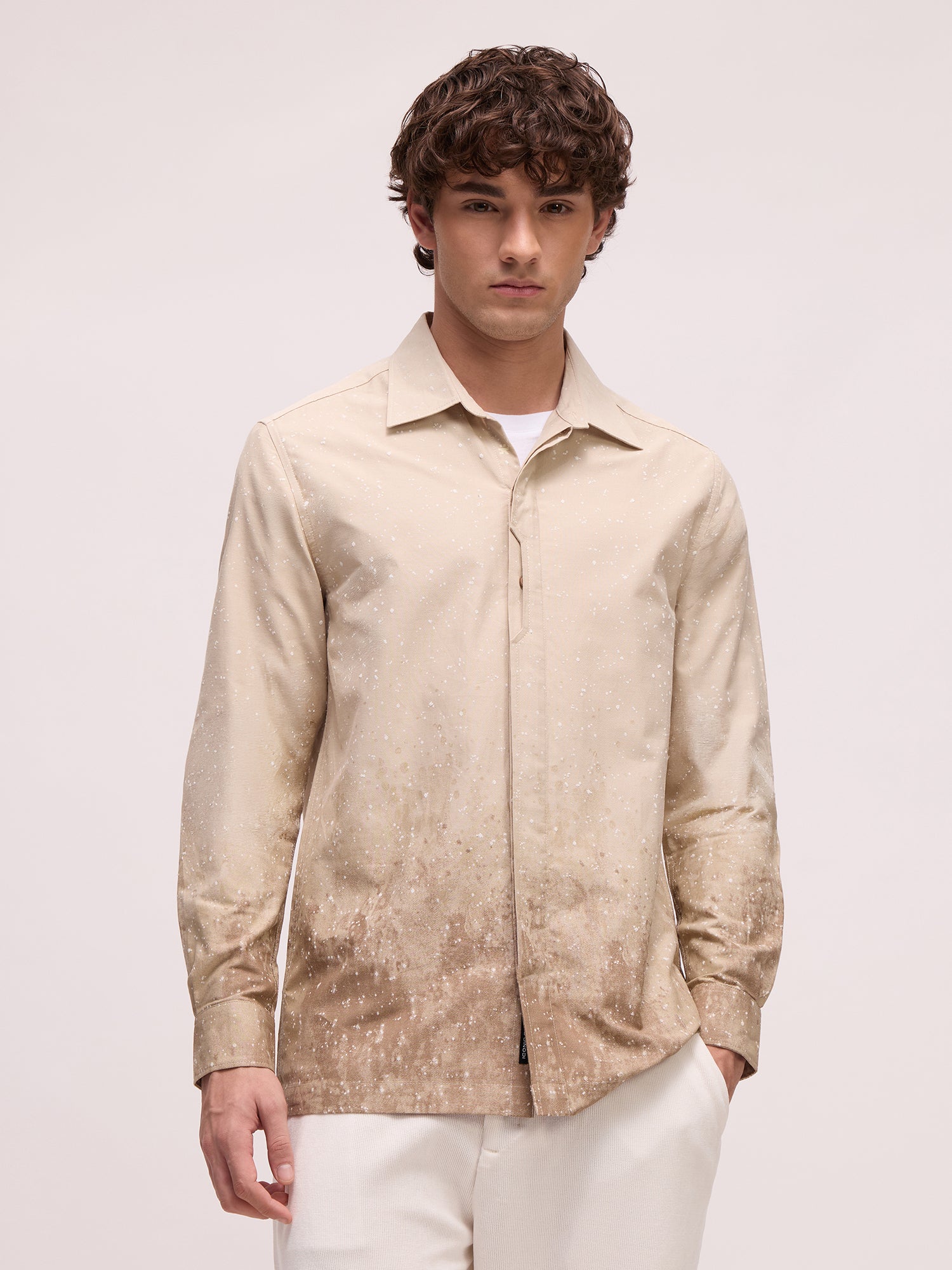 Men Beige Abstract Print Shirt