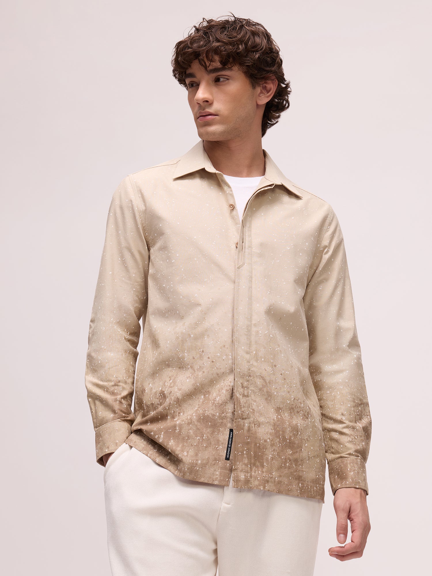 Men Beige Abstract Print Shirt