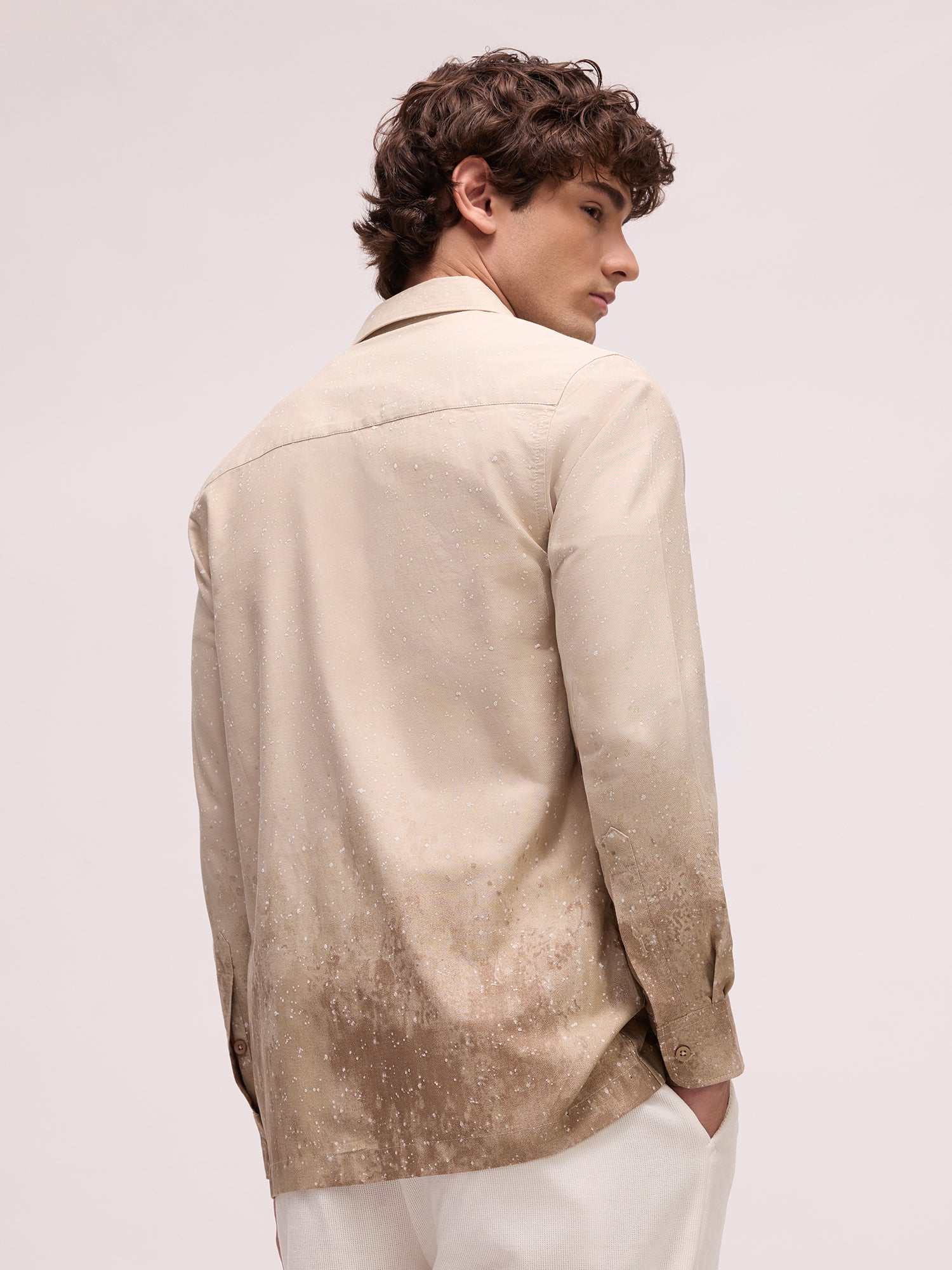Men Beige Abstract Print Shirt