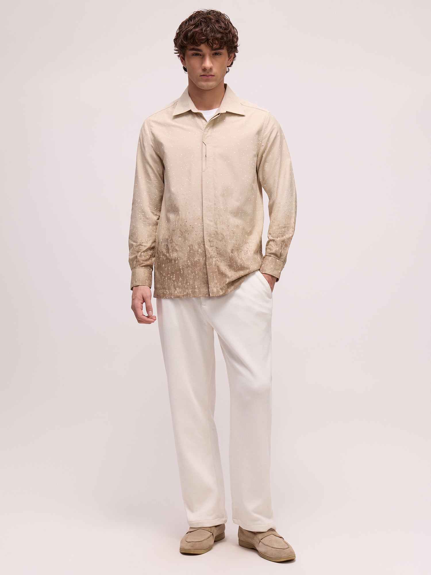 Men Beige Abstract Print Shirt