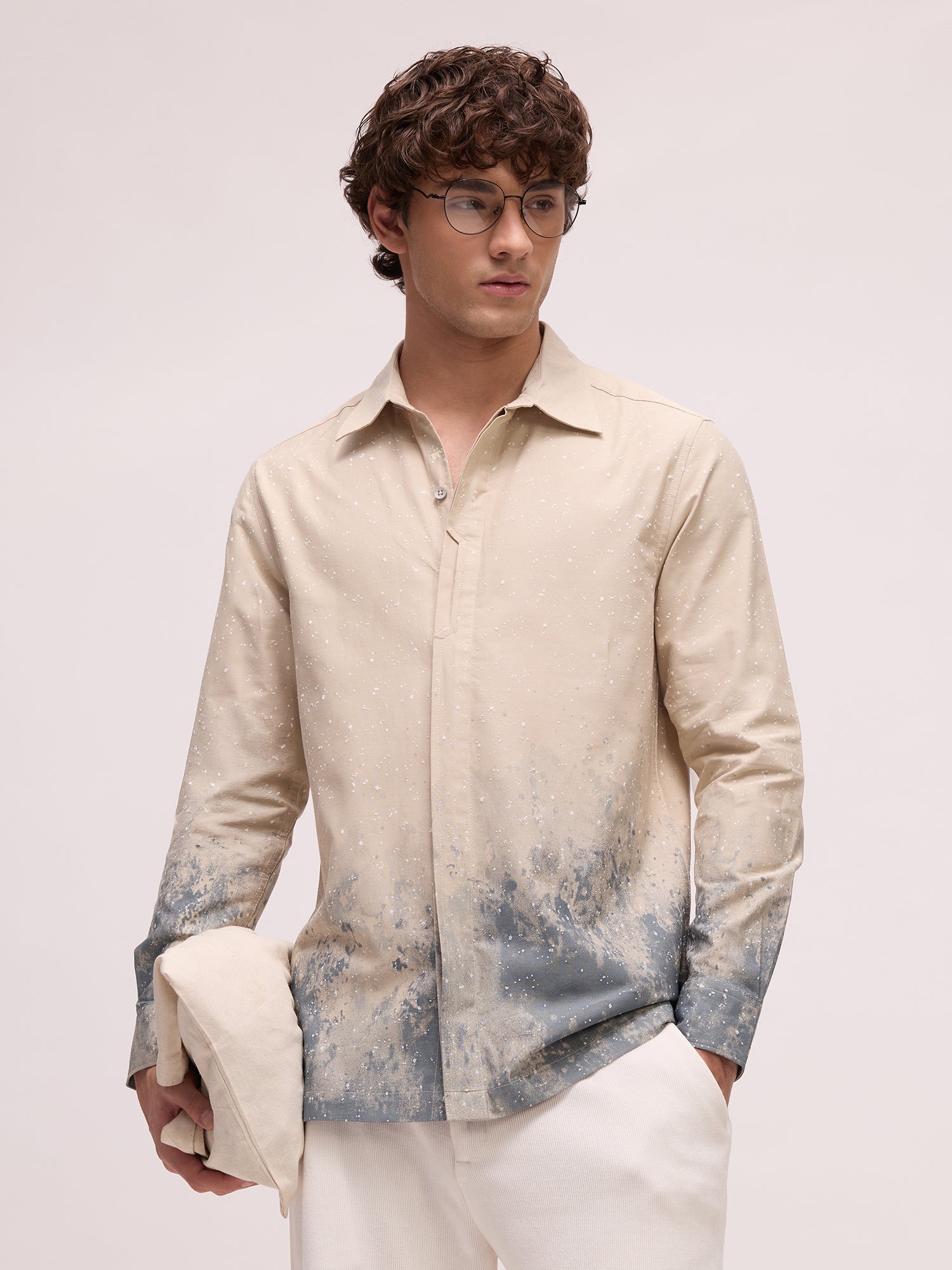 Men Beige Abstract Print Shirt