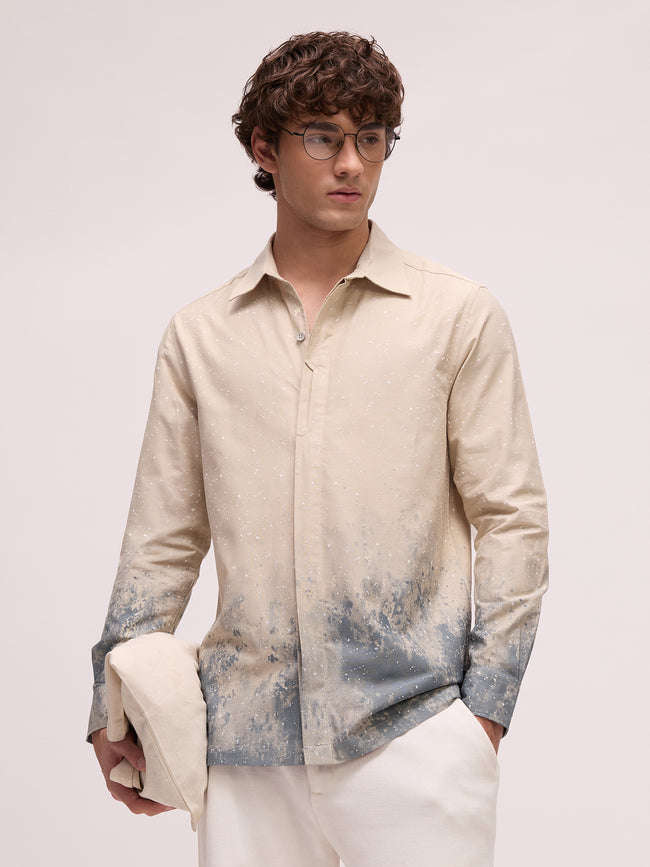 Men Beige Abstract Print Shirt