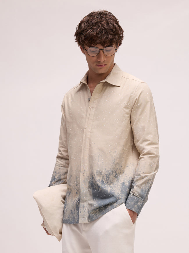 Men Beige Abstract Print Shirt