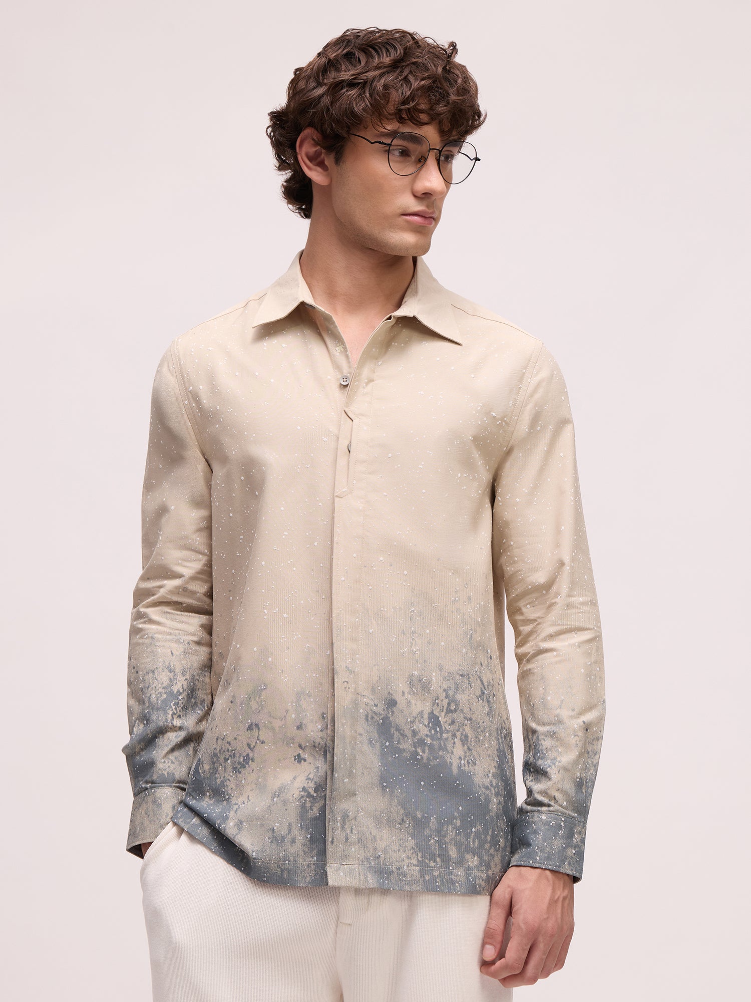 Men Beige Abstract Print Shirt
